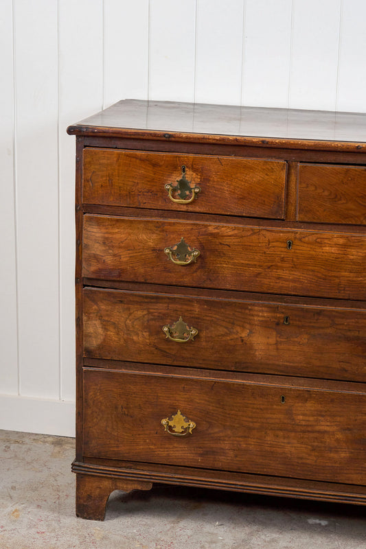 Oak Two Over Three Chest with Chippendale Pulls