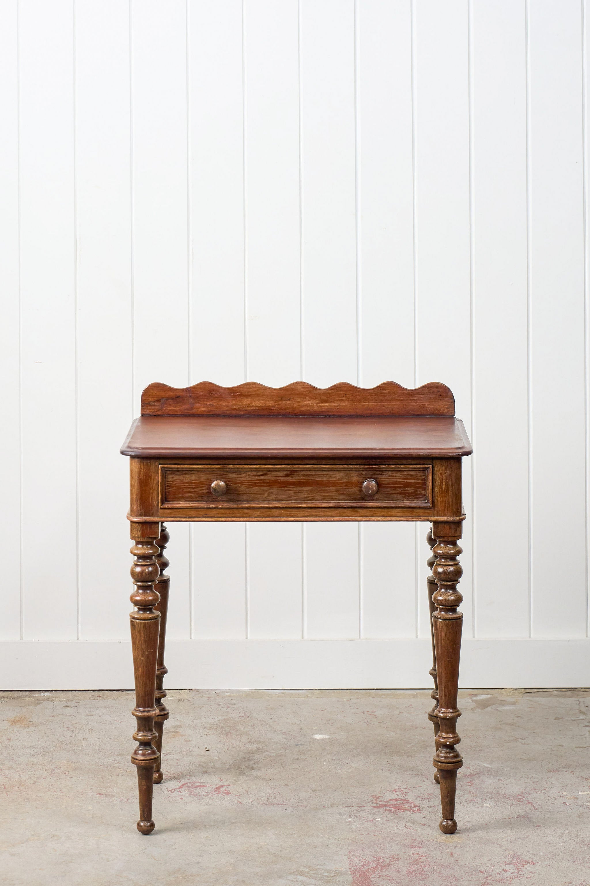 English Oak Side Table w/ Scallop Back Splash