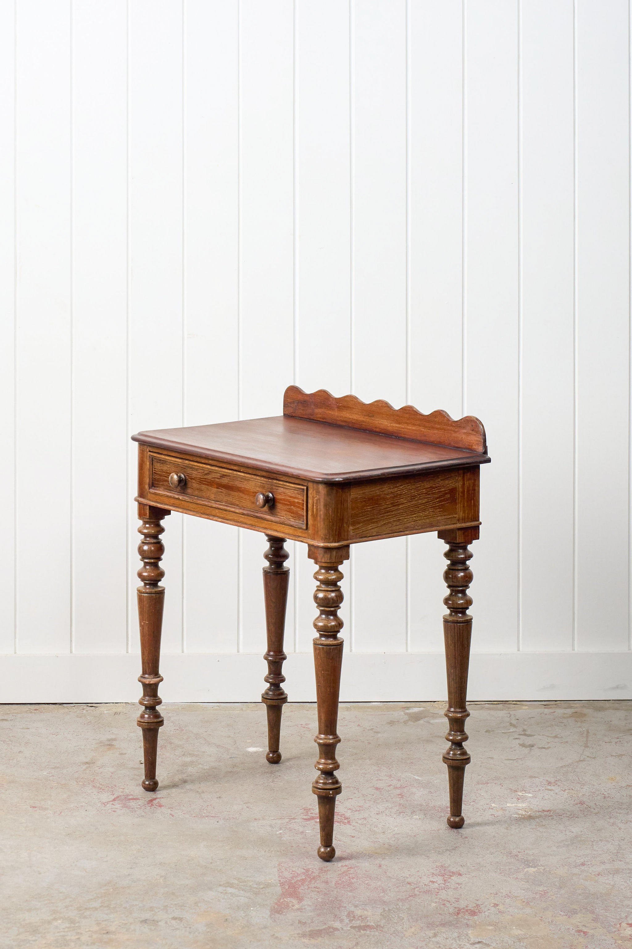 English Oak Side Table w/ Scallop Back Splash