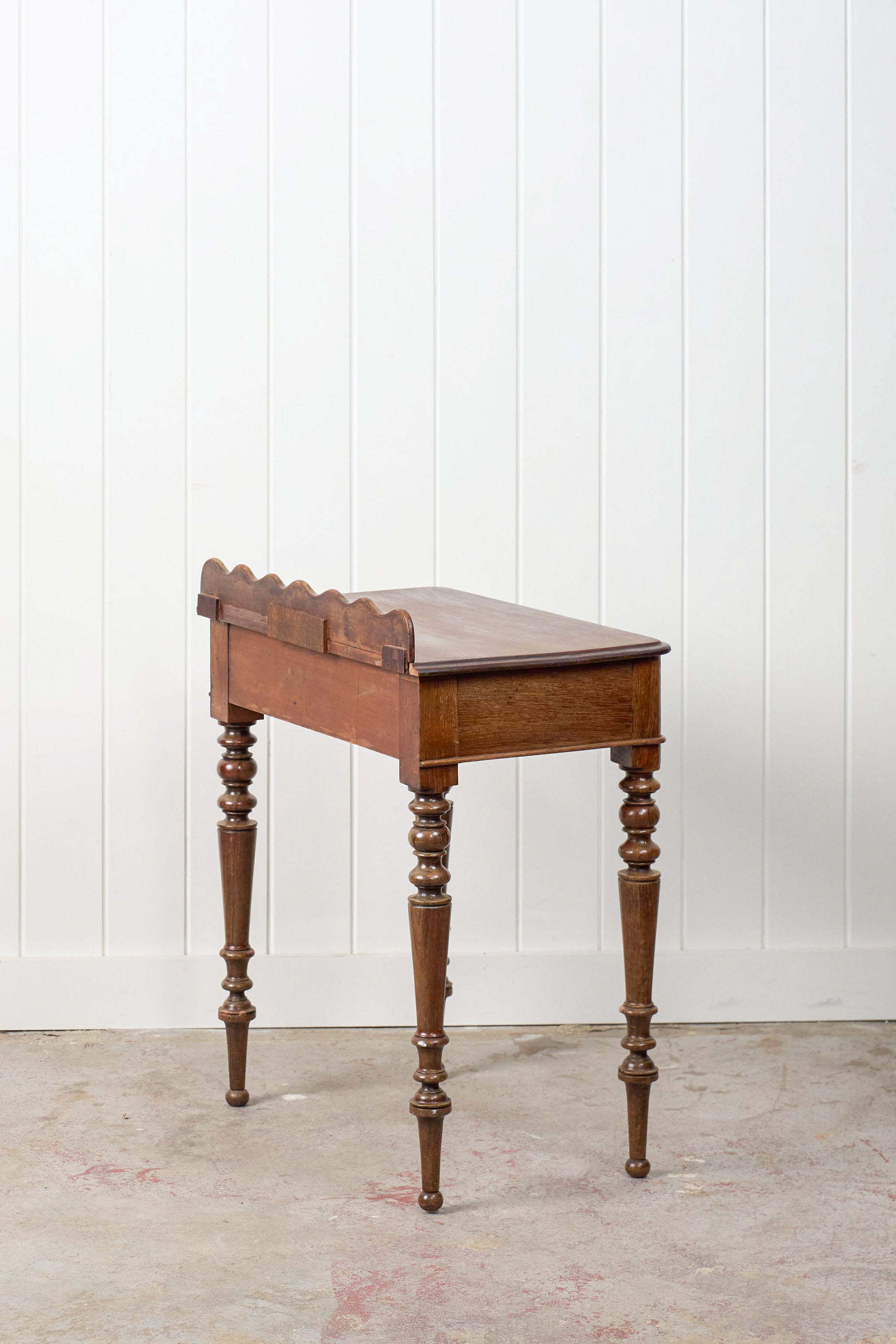 English Oak Side Table w/ Scallop Back Splash