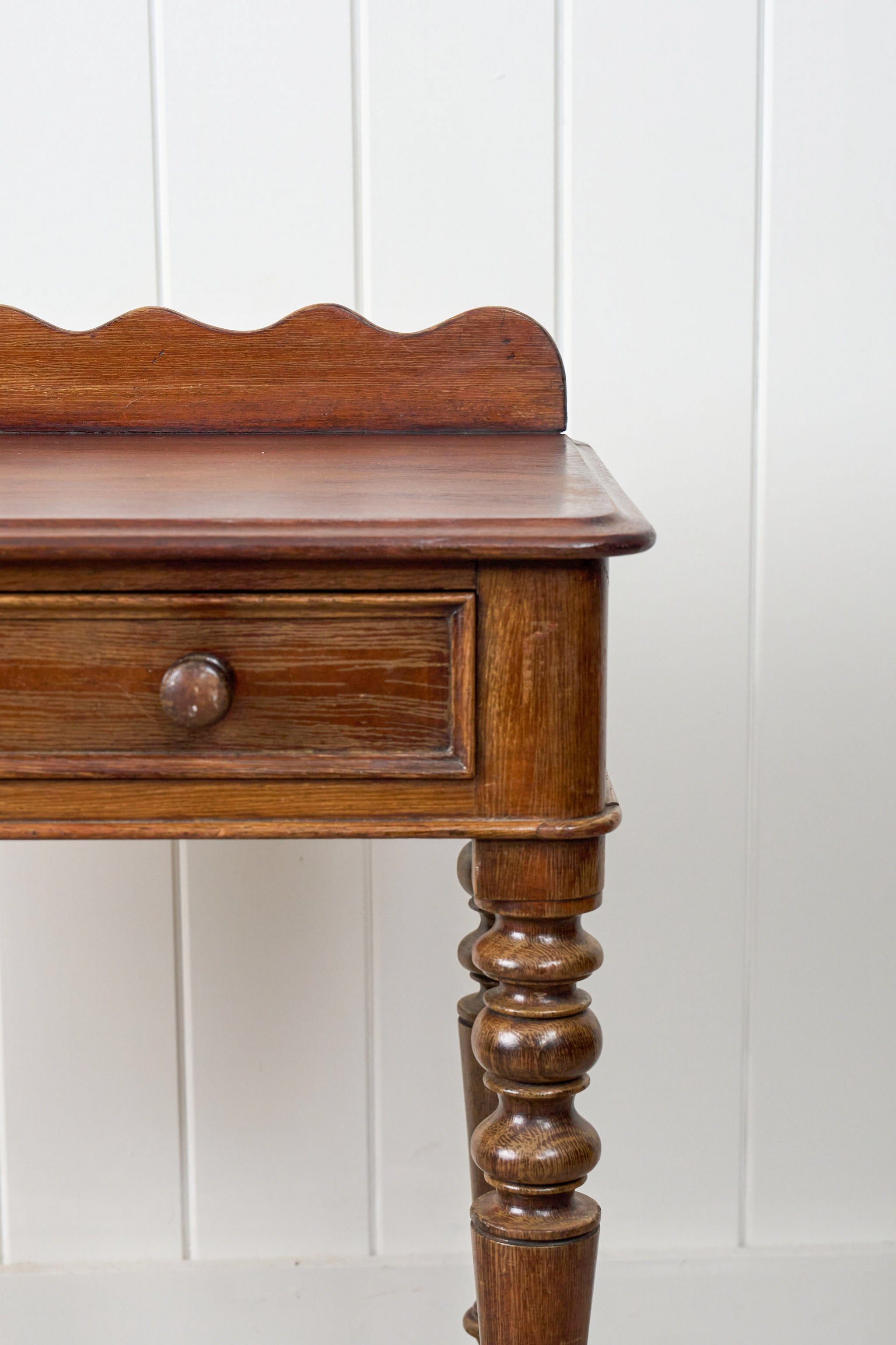 English Oak Side Table w/ Scallop Back Splash