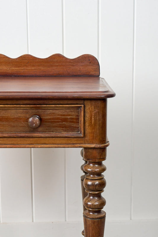 English Oak Side Table w/ Scallop Back Splash