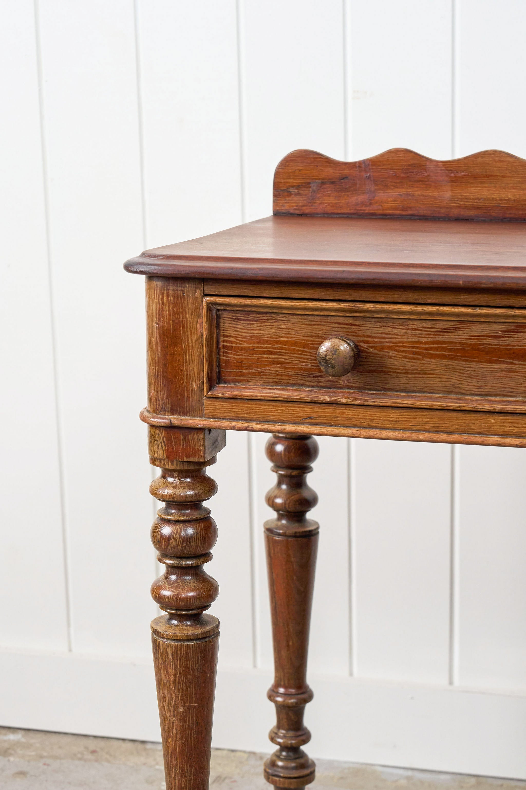 English Oak Side Table w/ Scallop Back Splash