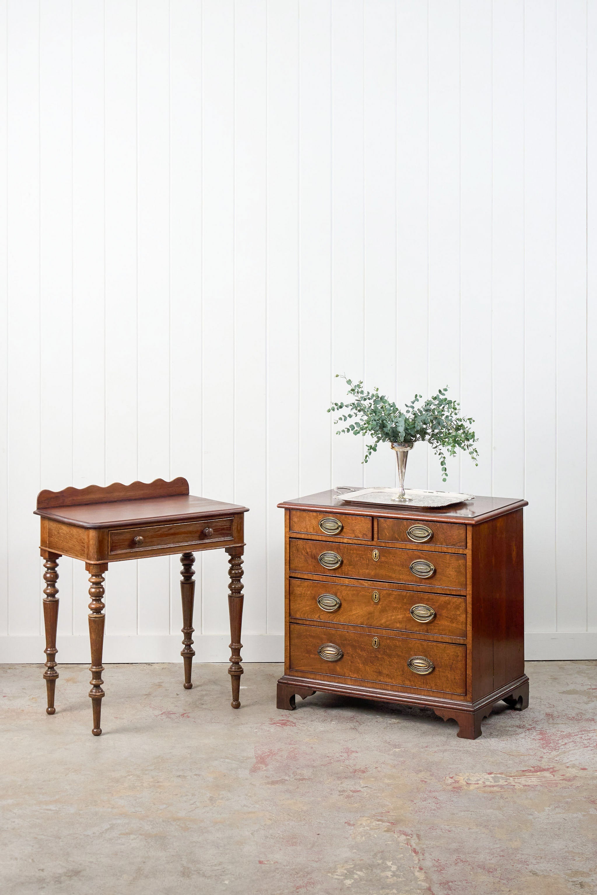 English Oak Side Table w/ Scallop Back Splash