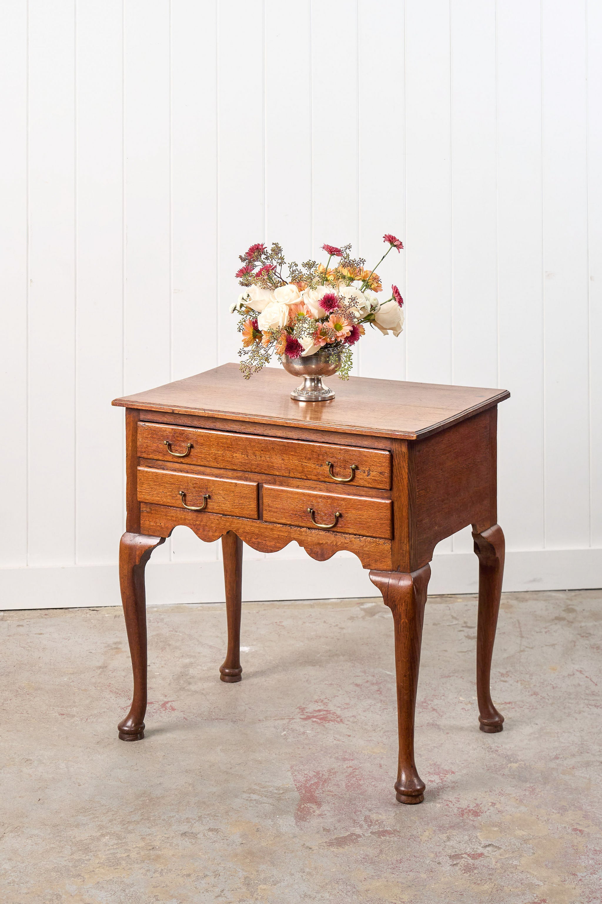 Georgian Oak Lowboy with Original Swan Pulls