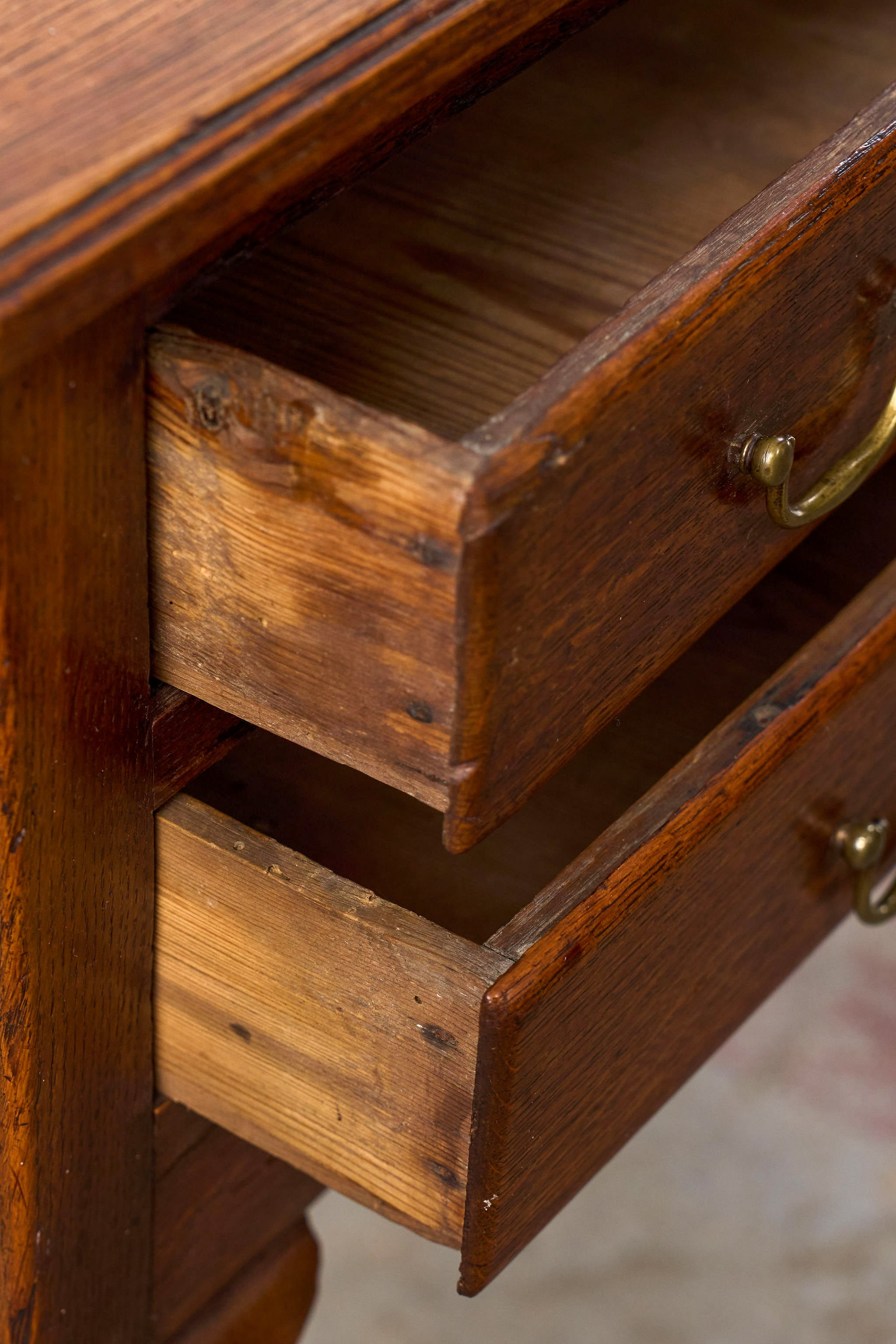 Georgian Oak Lowboy with Original Swan Pulls