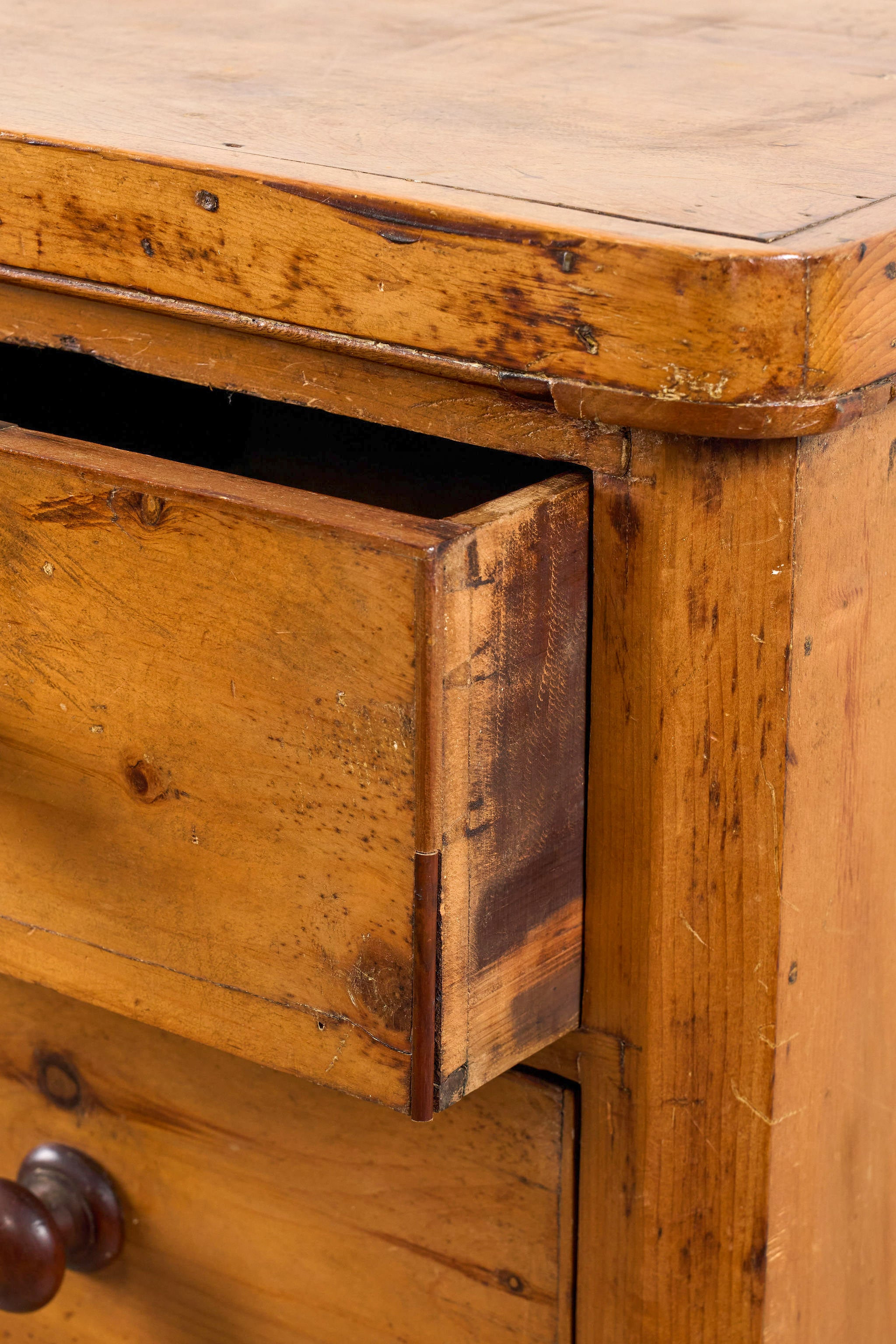 19th Century Pine 2 Over 3 Chest with Wooden Knobs