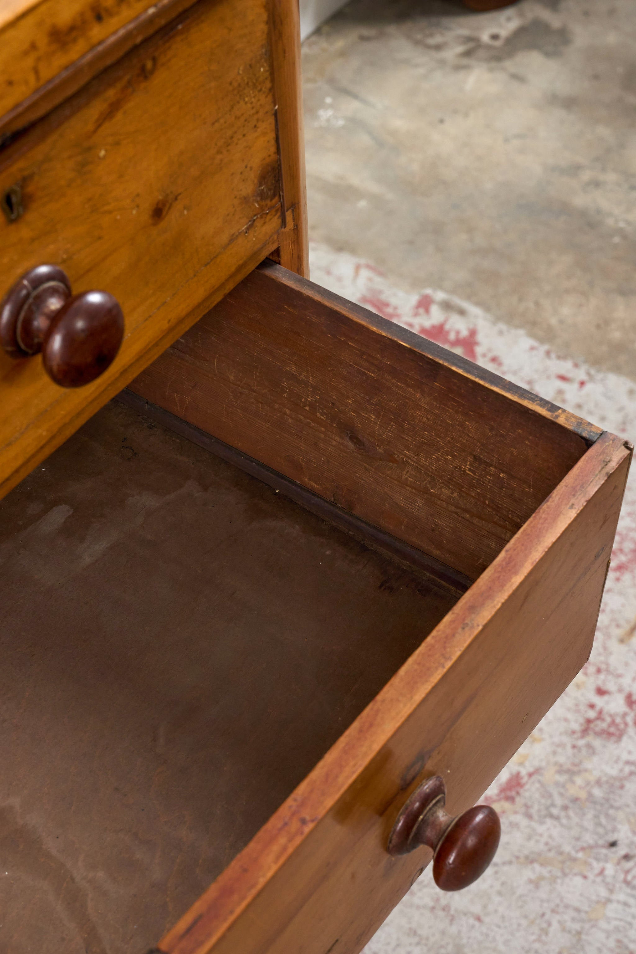 19th Century Pine 2 Over 3 Chest with Wooden Knobs
