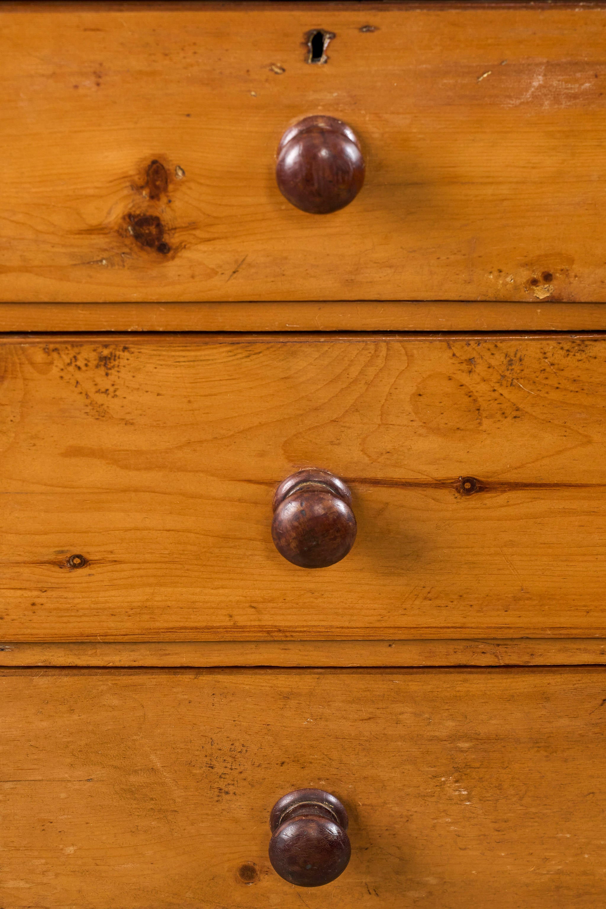 19th Century Pine 2 Over 3 Chest with Wooden Knobs
