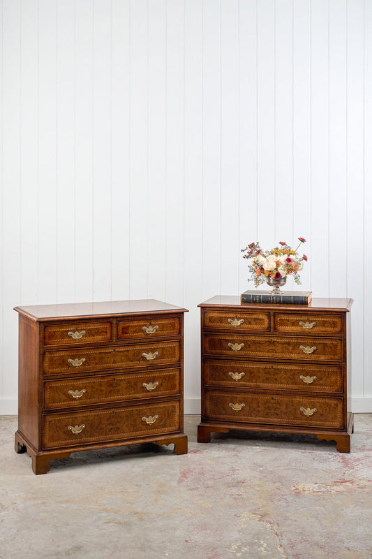 RARE PAIR of 19th Century Burl Walnut Bedside Chests