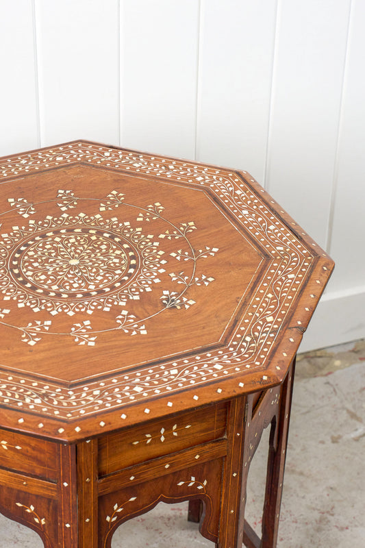 24” Octagon Anglo-Indian Inlay Side Table (India; c. 1860)