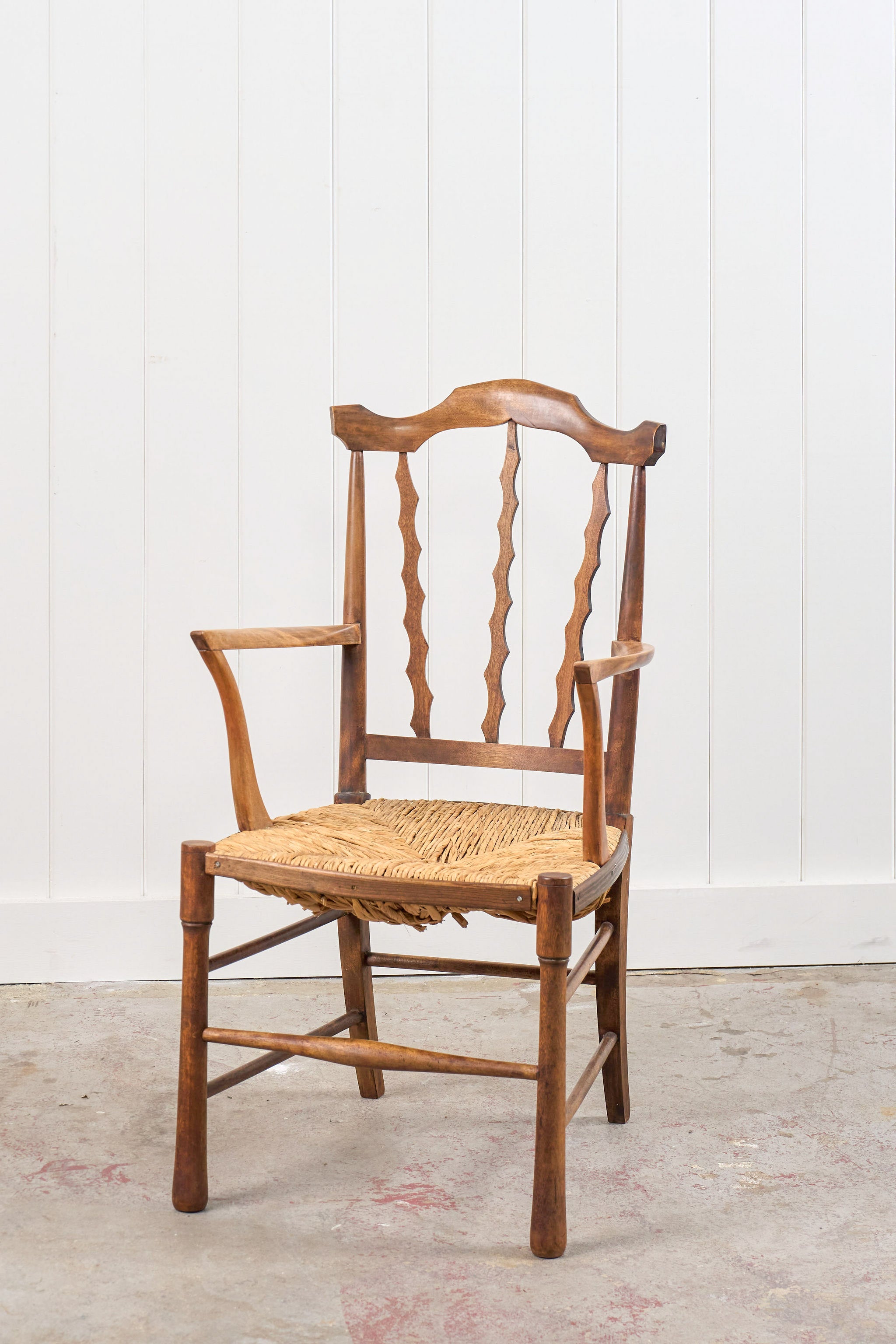 Arts & Crafts Chair with Carved Back (Elm + Rush)
