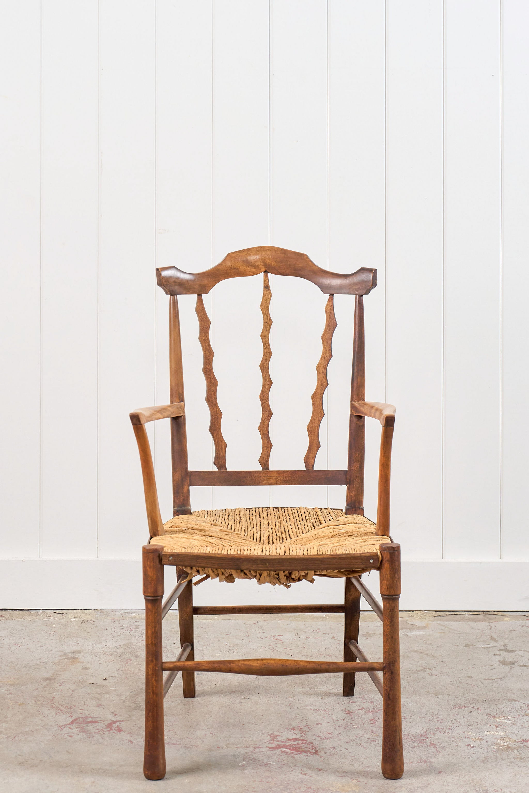 Arts & Crafts Chair with Carved Back (Elm + Rush)