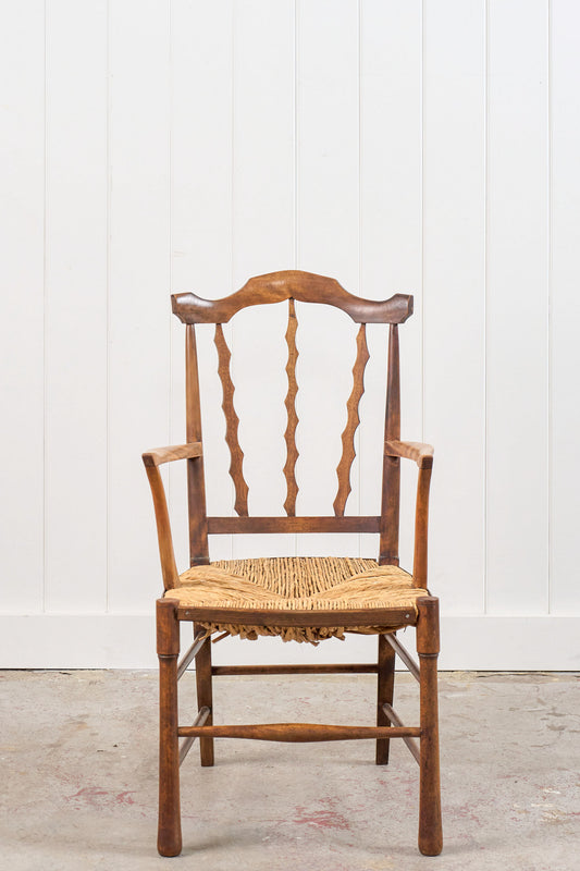 Arts & Crafts Chair with Carved Back (Elm + Rush)