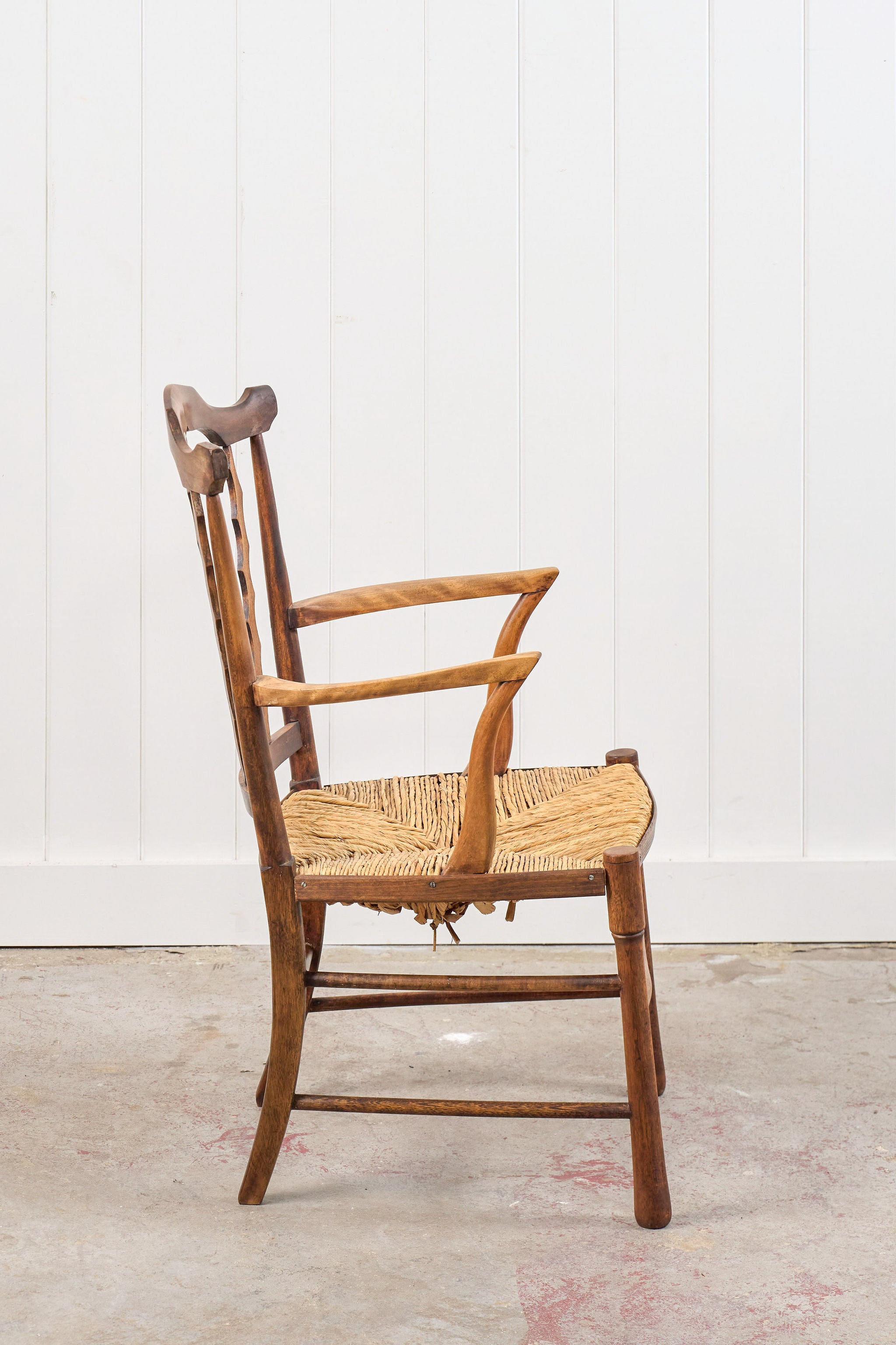 Arts & Crafts Chair with Carved Back (Elm + Rush)