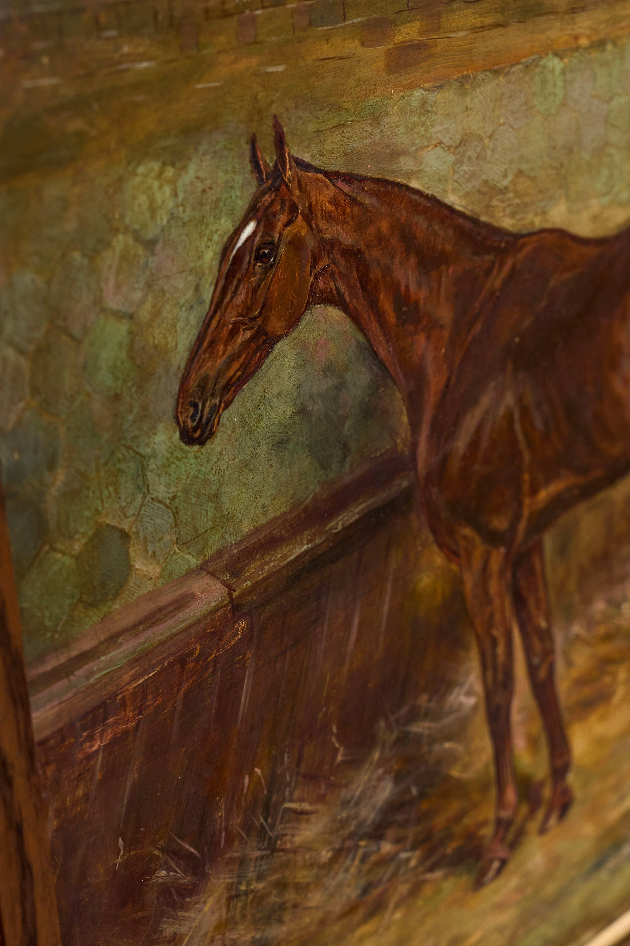 Antique Signed Original Oil on Canvas of Chestnut Horse ‘Balaam’ in Oak Frame (British, W. Wasdell Trickett, d. 1913)