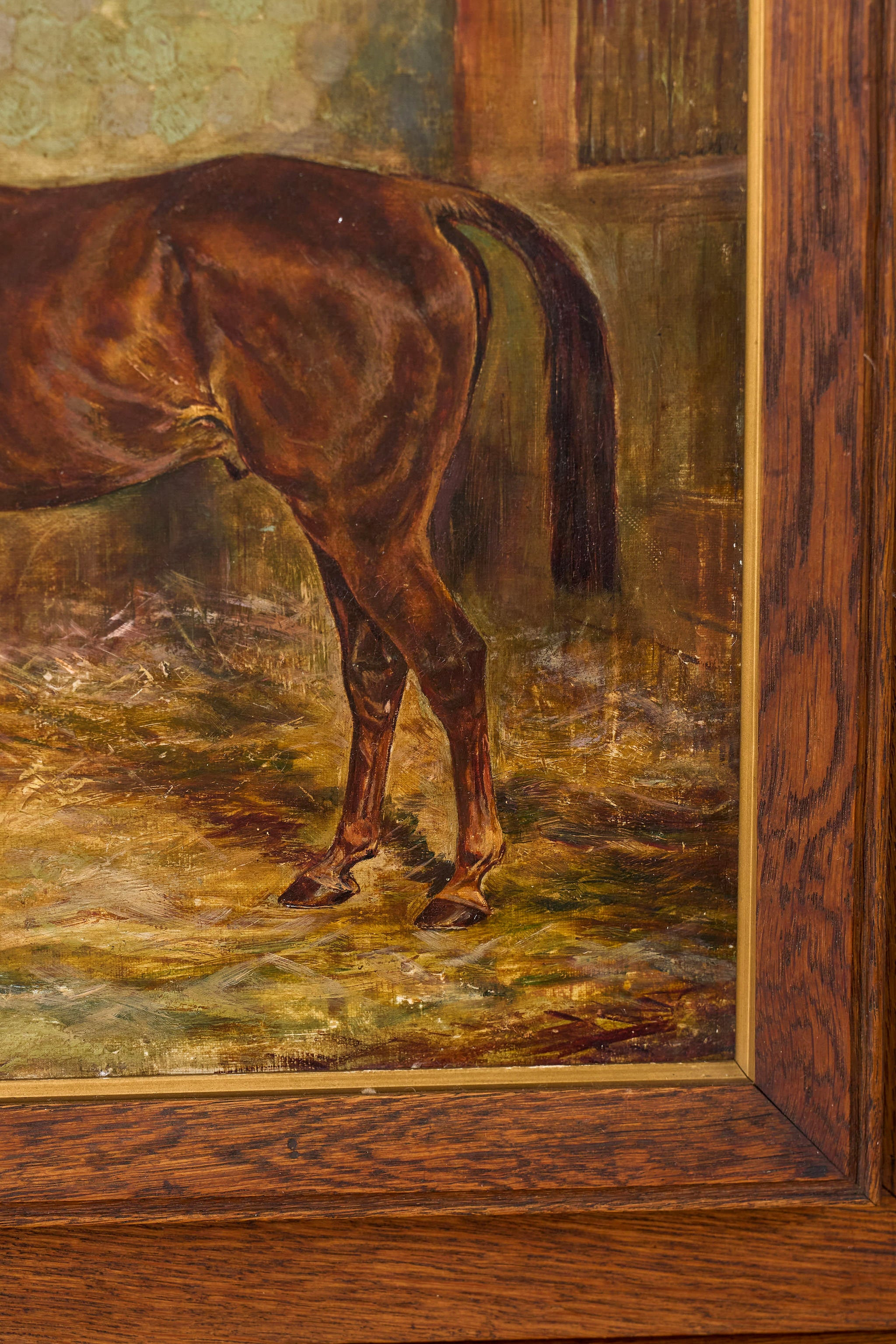 Antique Signed Original Oil on Canvas of Chestnut Horse ‘Balaam’ in Oak Frame (British, W. Wasdell Trickett, d. 1913)