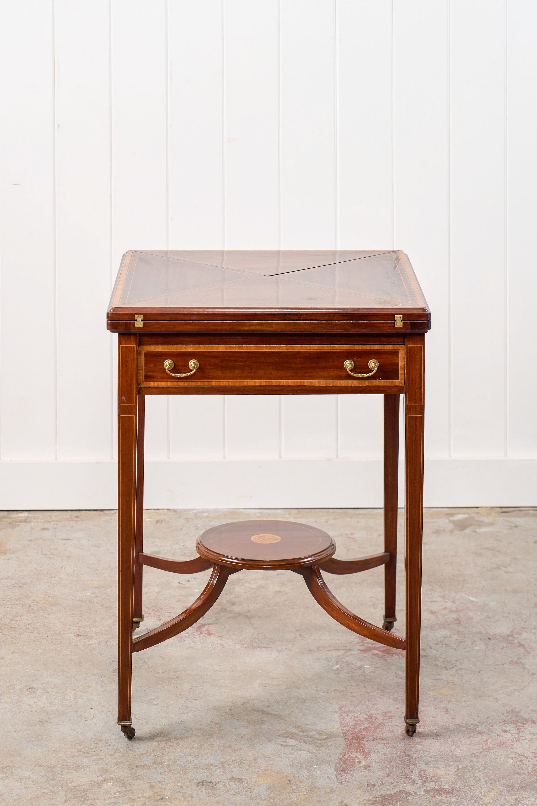 Edwardian Mahogany Envelope Card Table with Newly Replaced Felt