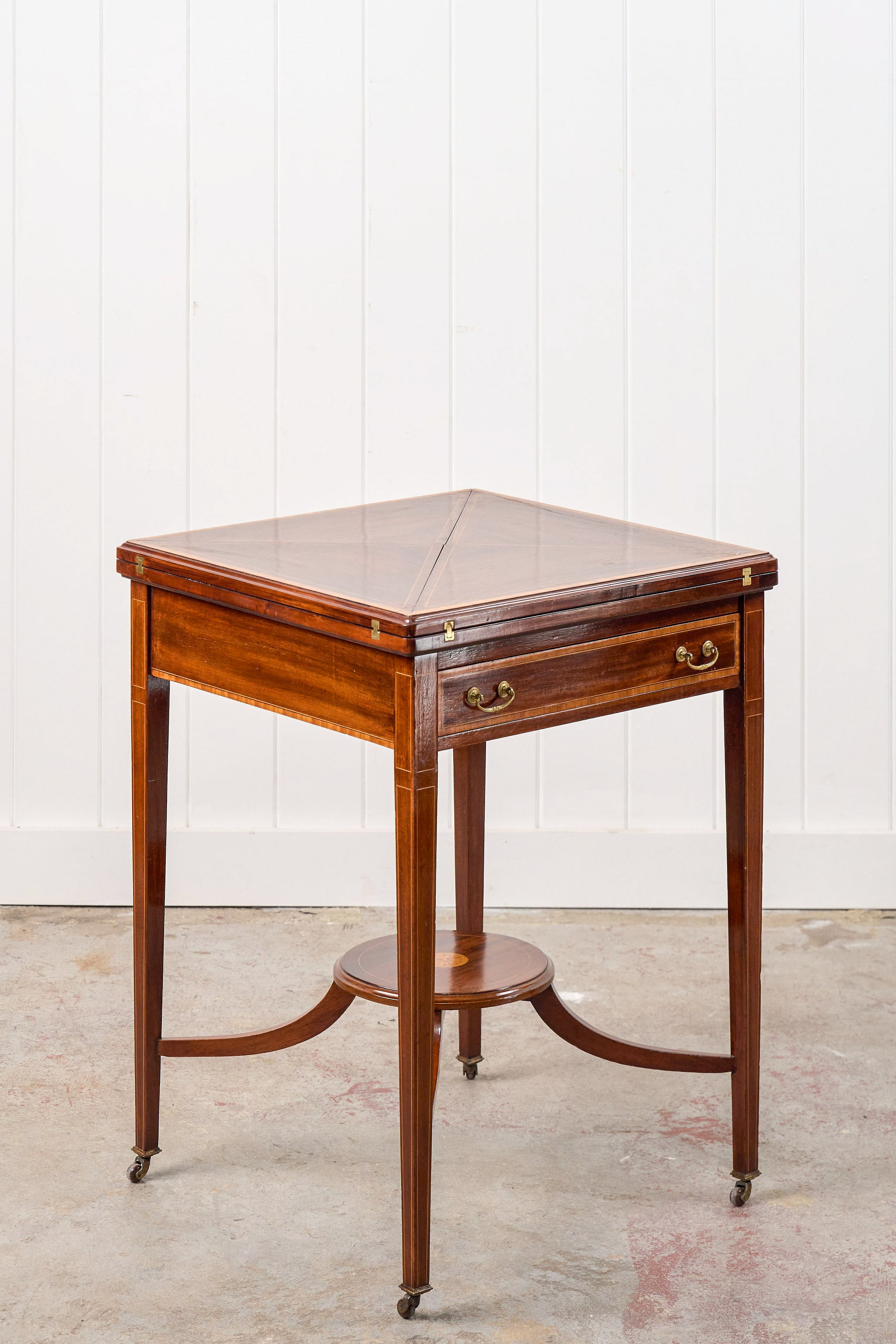 Edwardian Mahogany Envelope Card Table with Newly Replaced Felt