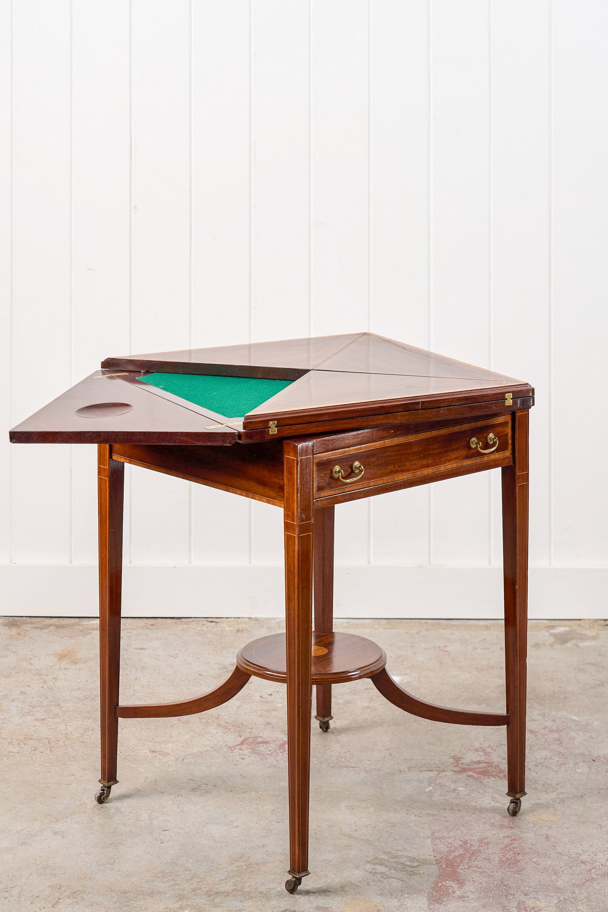 Edwardian Mahogany Envelope Card Table with Newly Replaced Felt