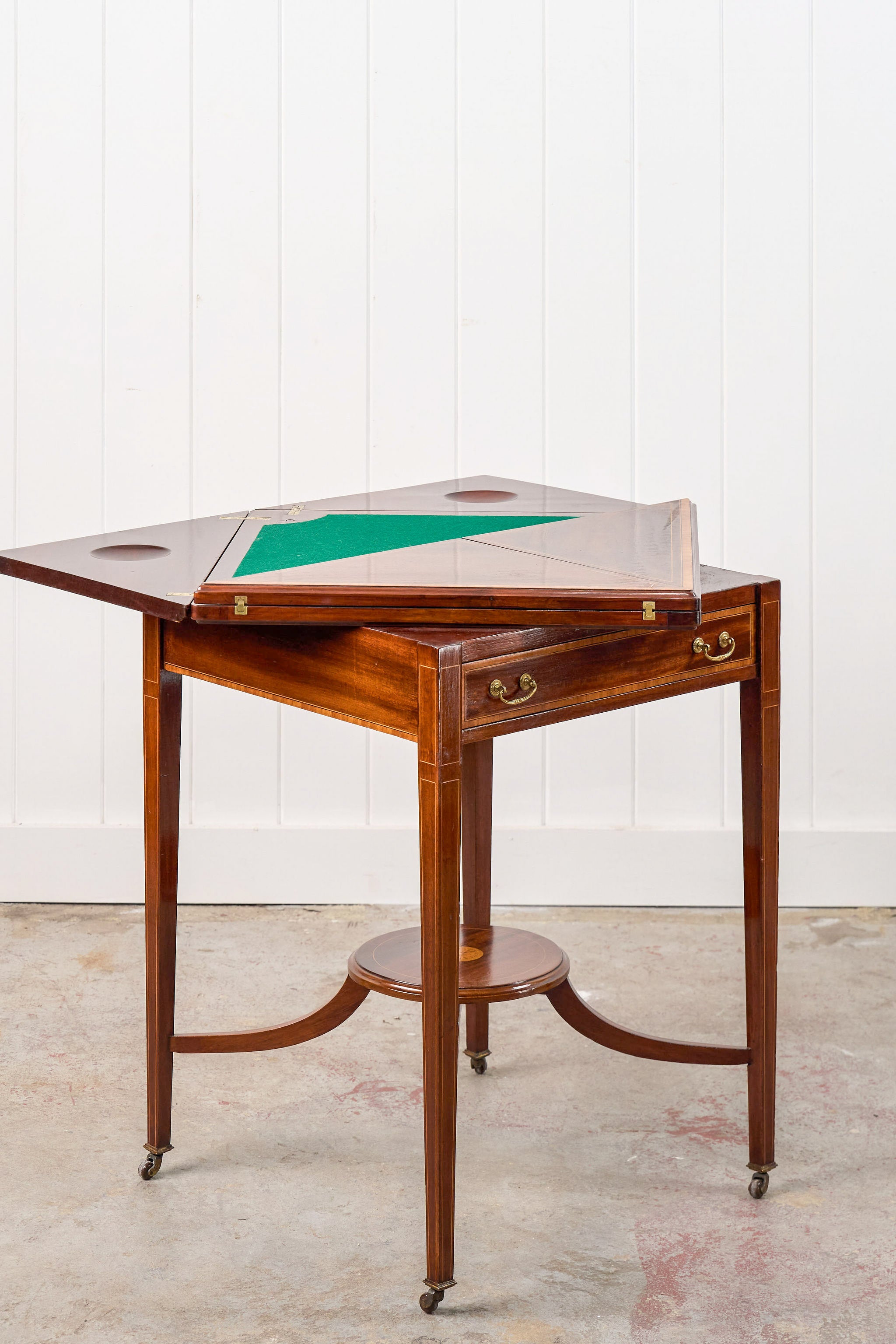 Edwardian Mahogany Envelope Card Table with Newly Replaced Felt