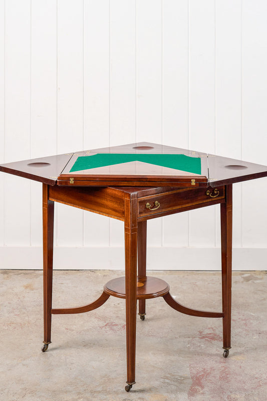 Edwardian Mahogany Envelope Card Table with Newly Replaced Felt