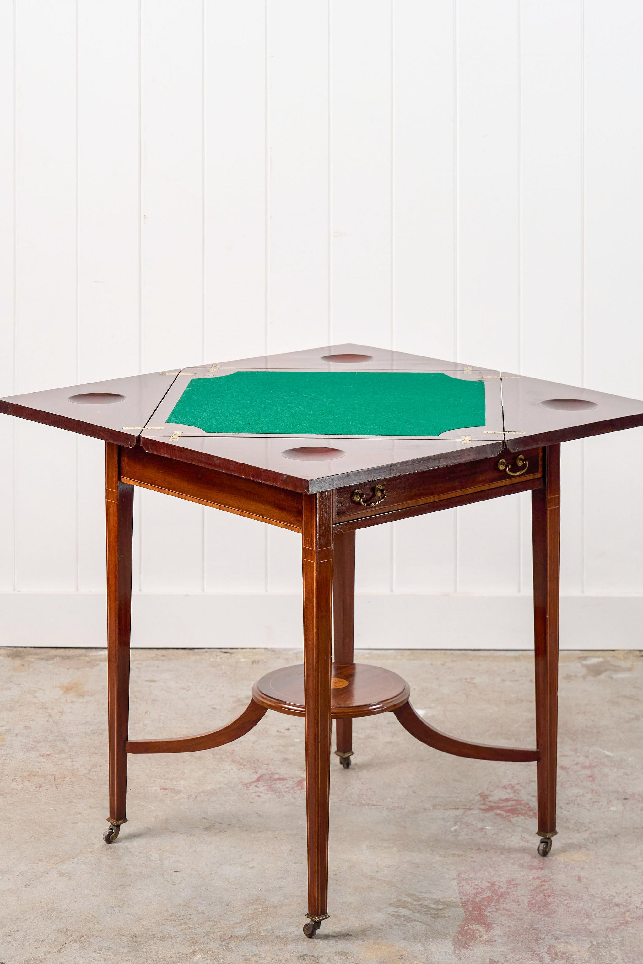 Edwardian Mahogany Envelope Card Table with Newly Replaced Felt