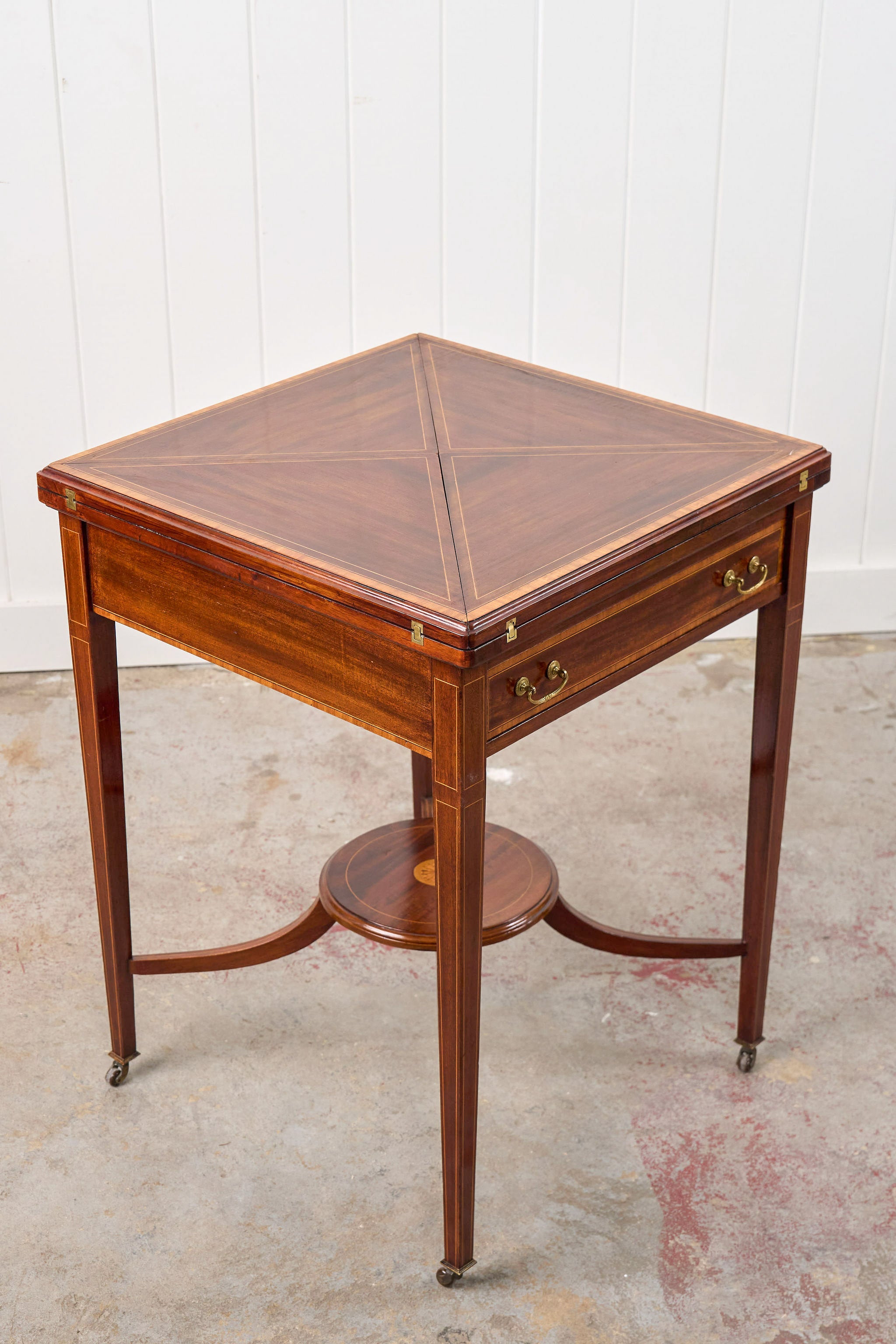 Edwardian Mahogany Envelope Card Table with Newly Replaced Felt