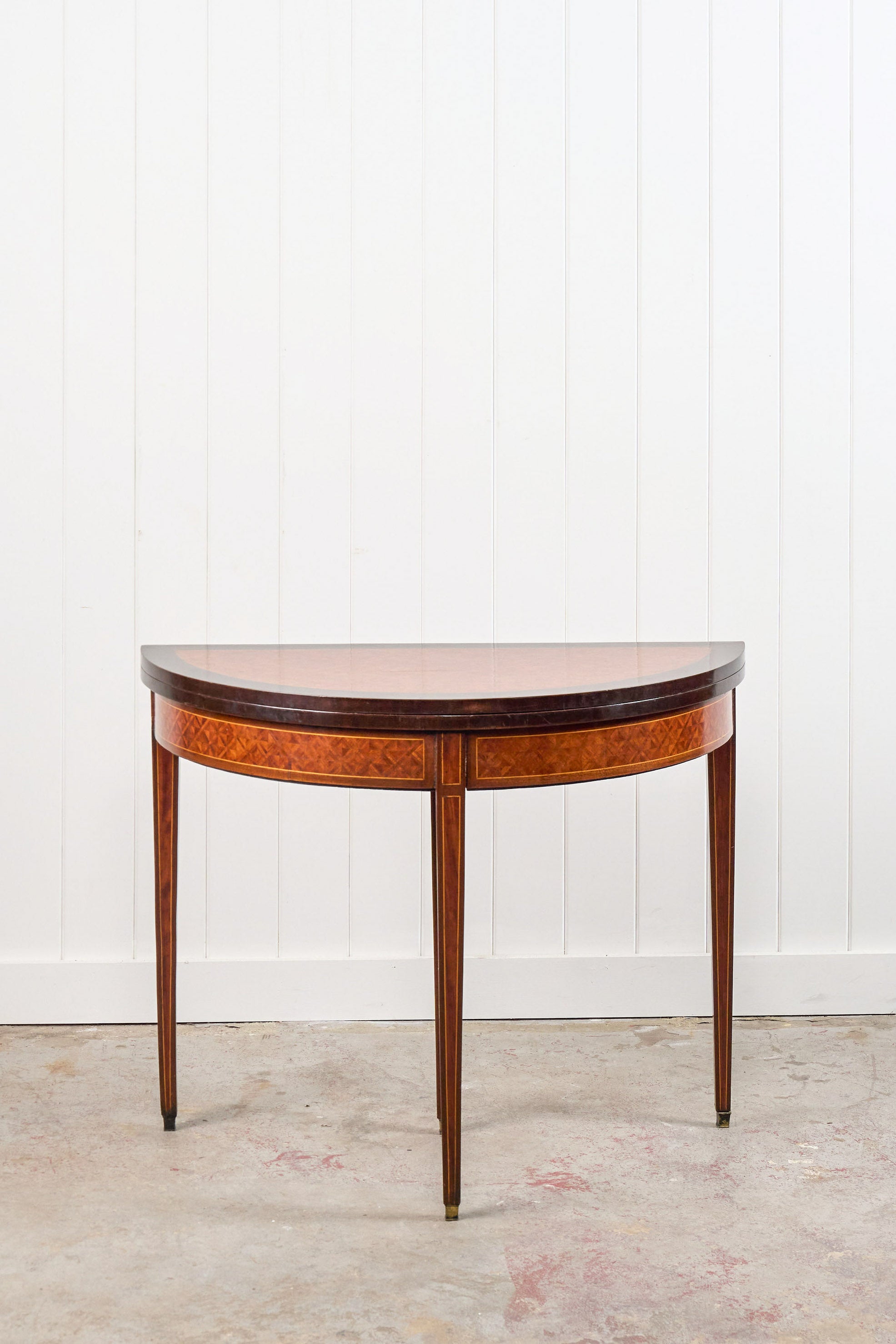 French Parquet Demilune Card Table (c. 1900)