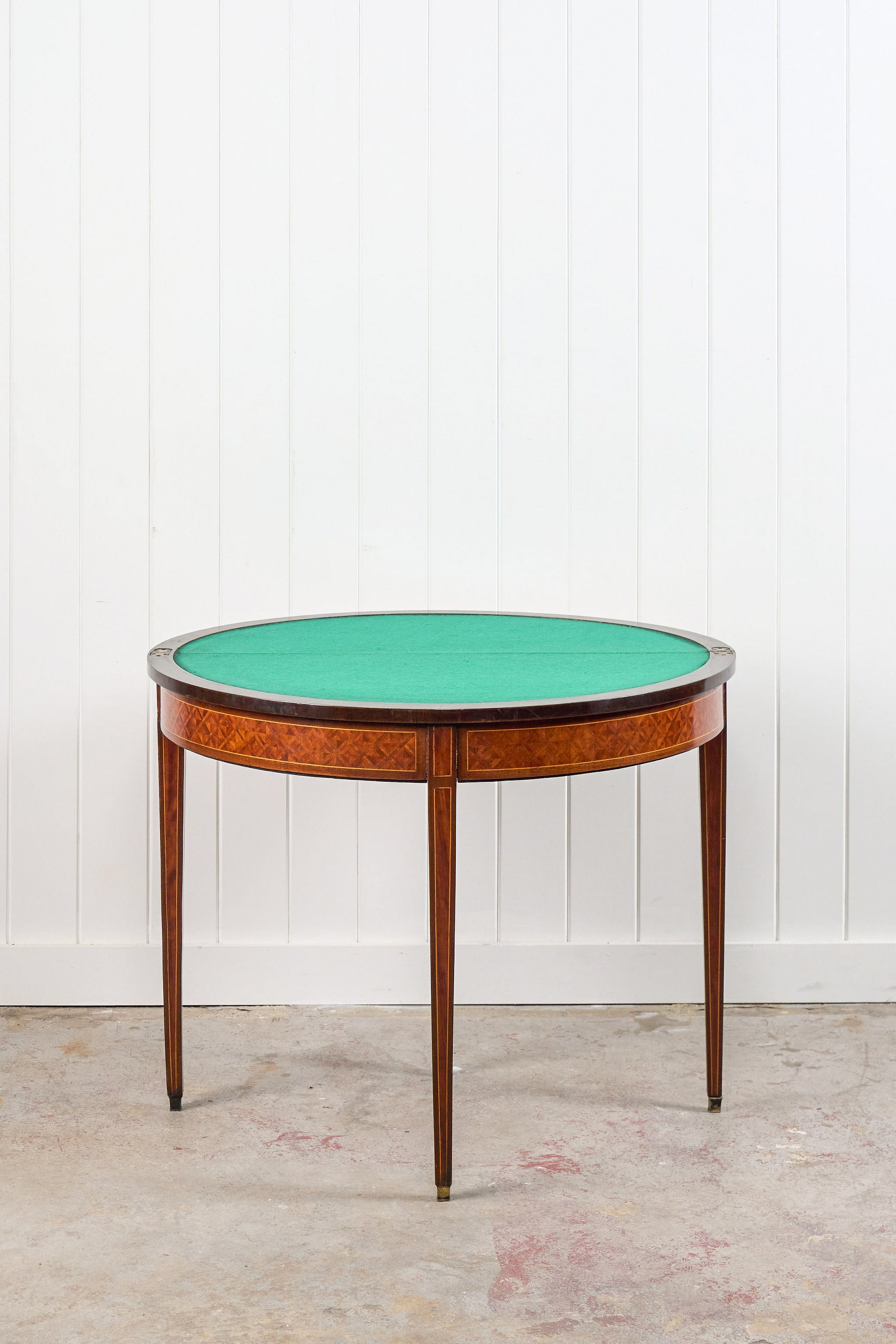 French Parquet Demilune Card Table (c. 1900)