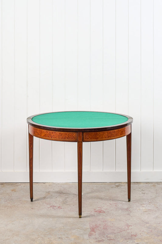 French Parquet Demilune Card Table (c. 1900)