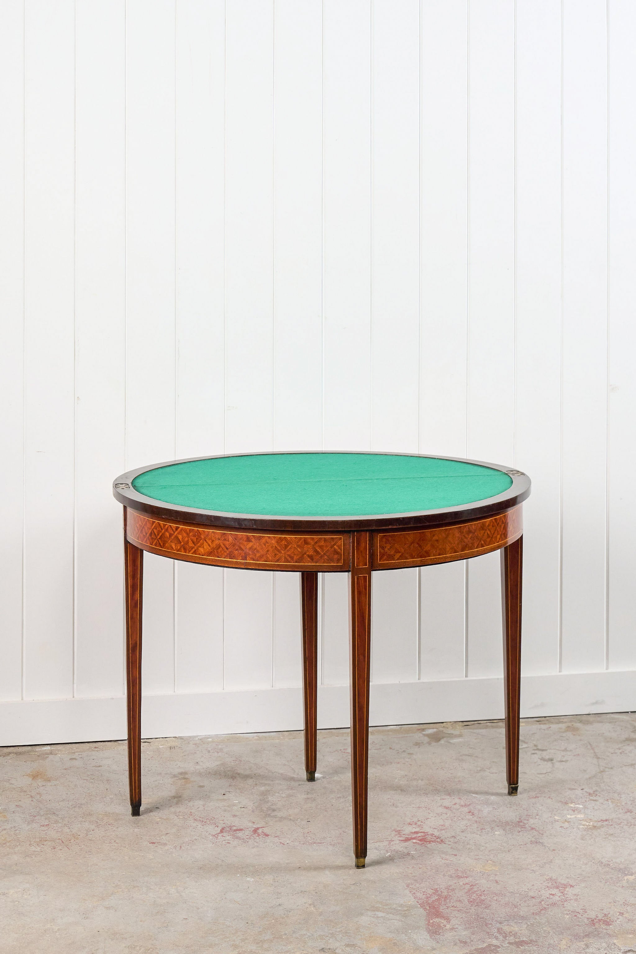 French Parquet Demilune Card Table (c. 1900)