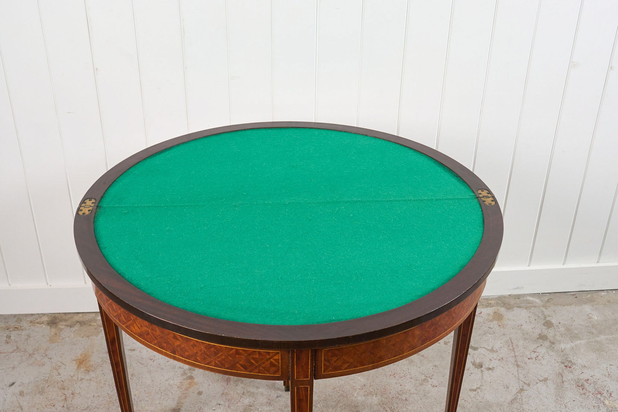 French Parquet Demilune Card Table (c. 1900)