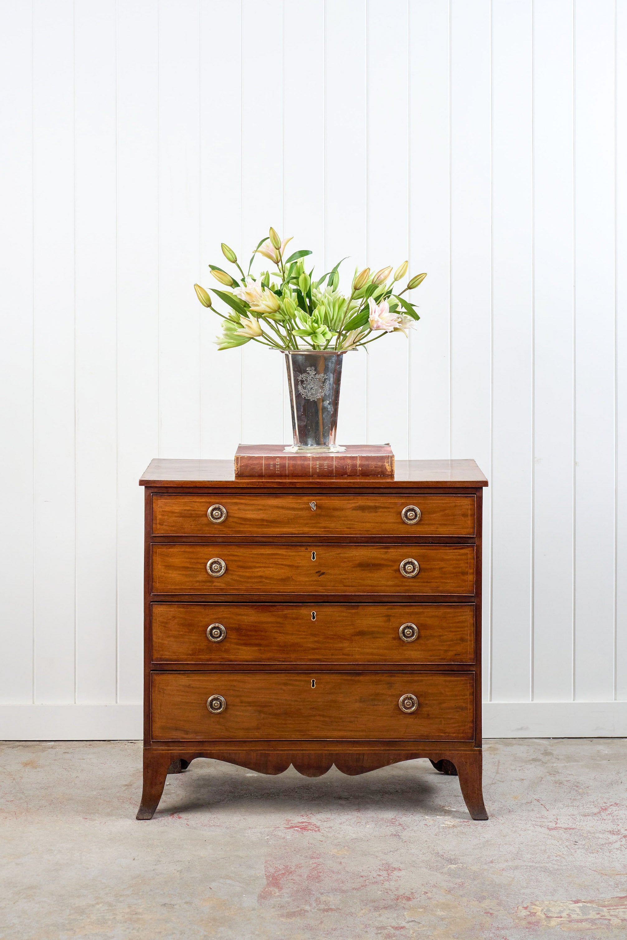 19th Century English Mahogany 4-Drawer Chest with Ring Pulls (c. 1880)