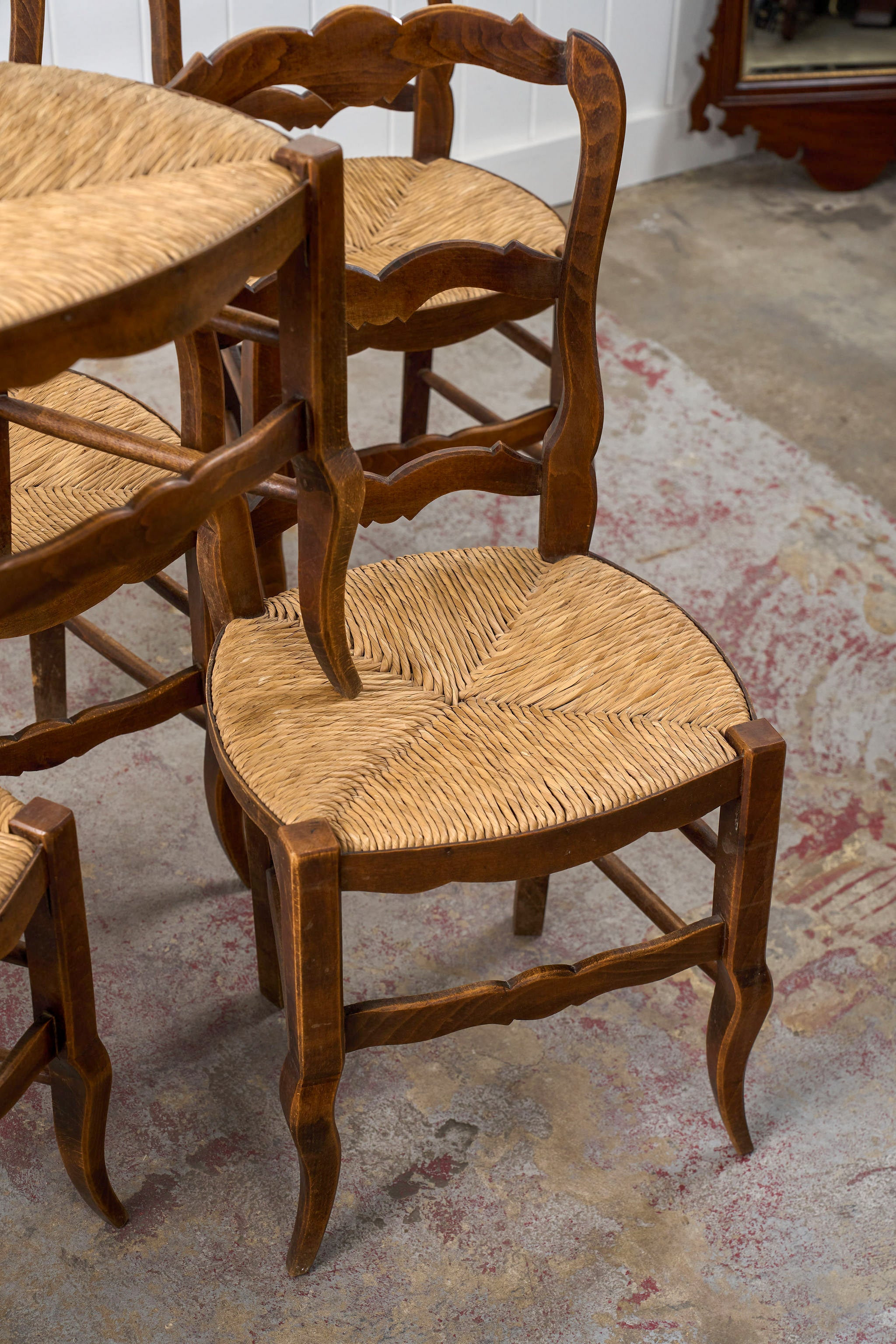 SET of 6 | Antique French Rush Ladder Back Chairs