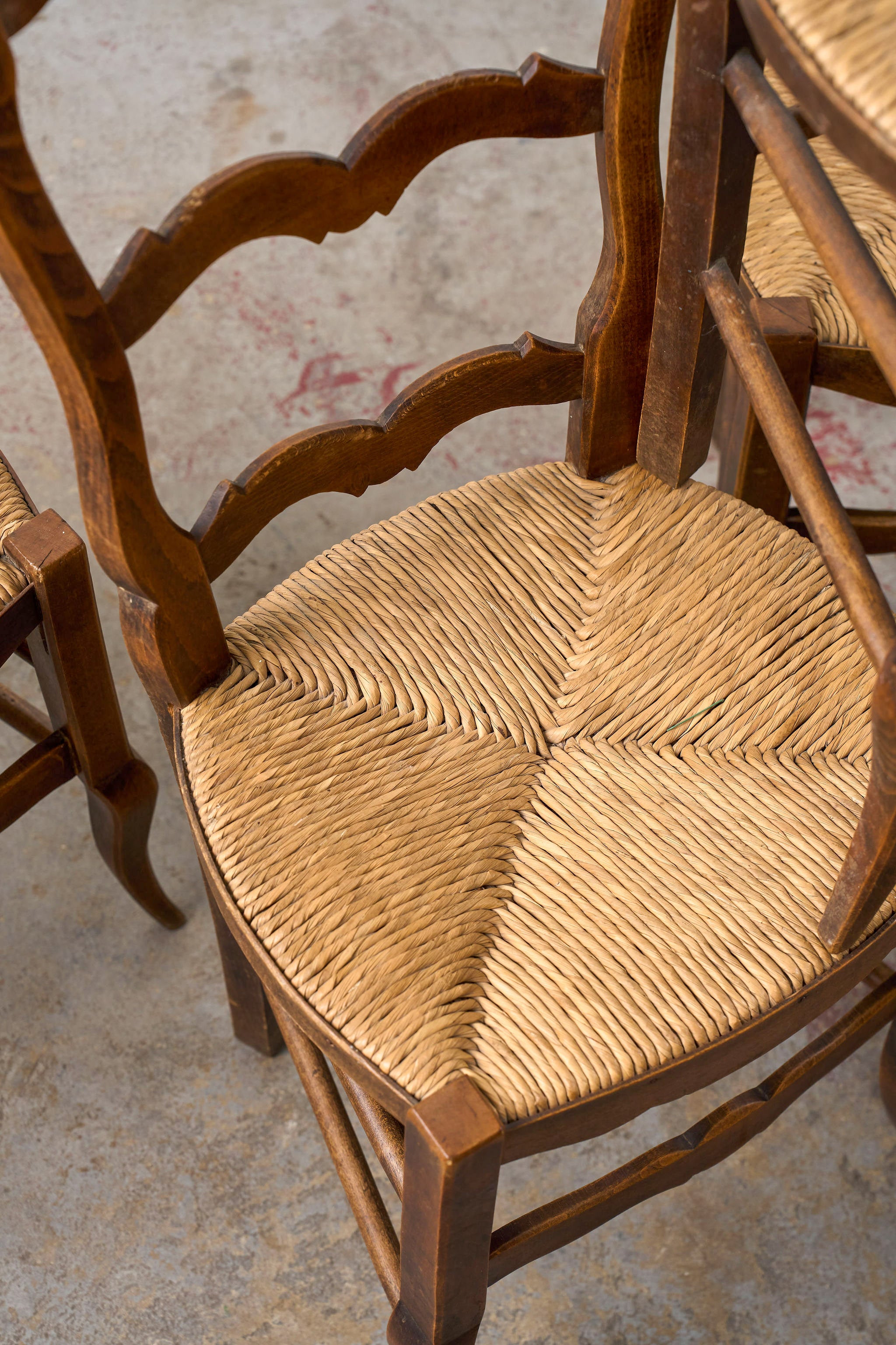 SET of 6 | Antique French Rush Ladder Back Chairs