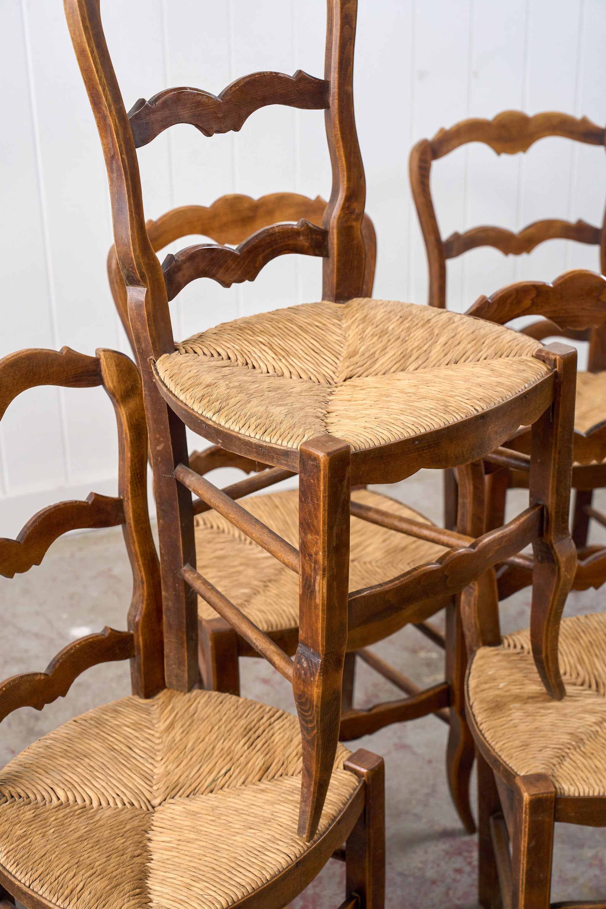 SET of 6 | Antique French Rush Ladder Back Chairs
