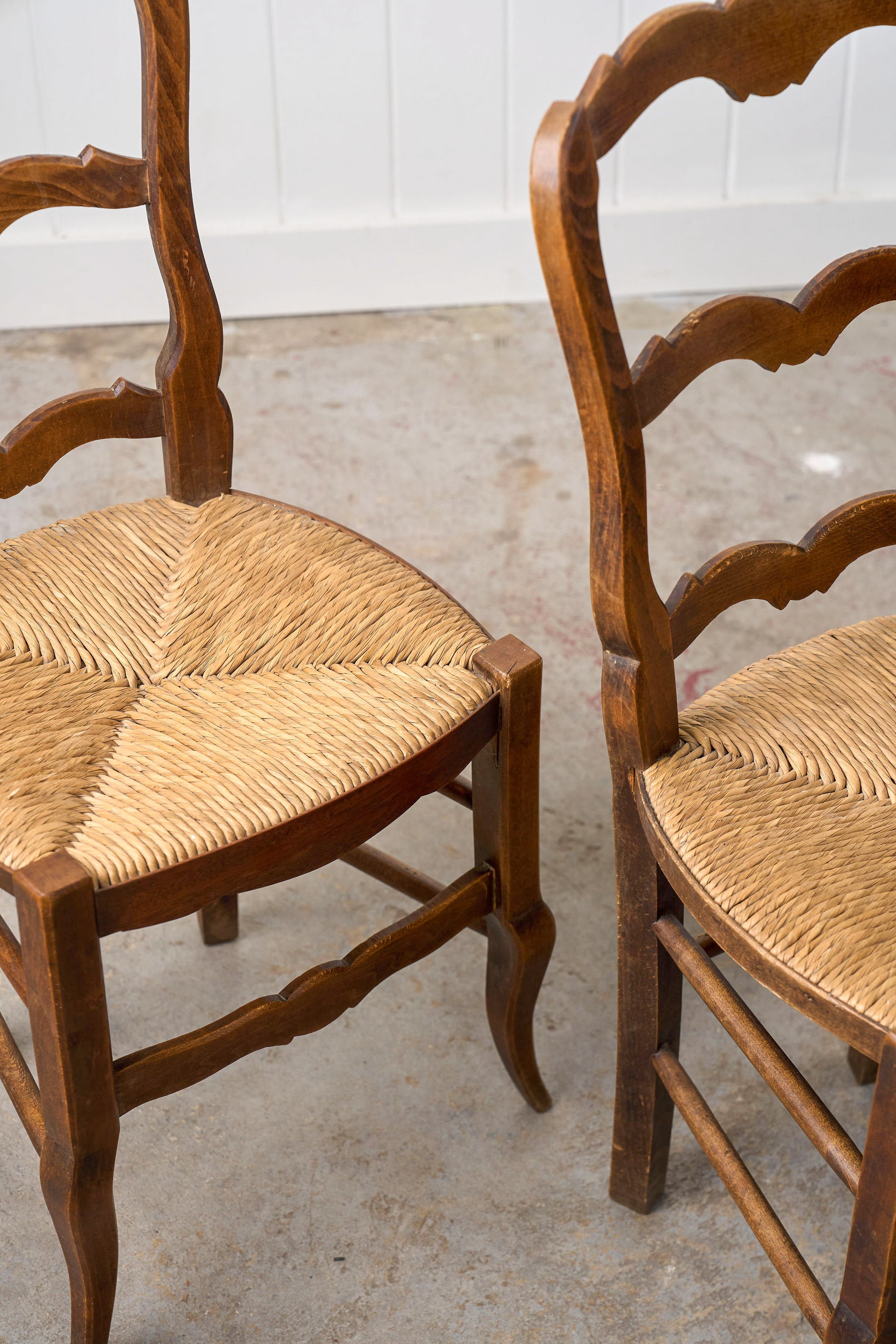 SET of 6 | Antique French Rush Ladder Back Chairs