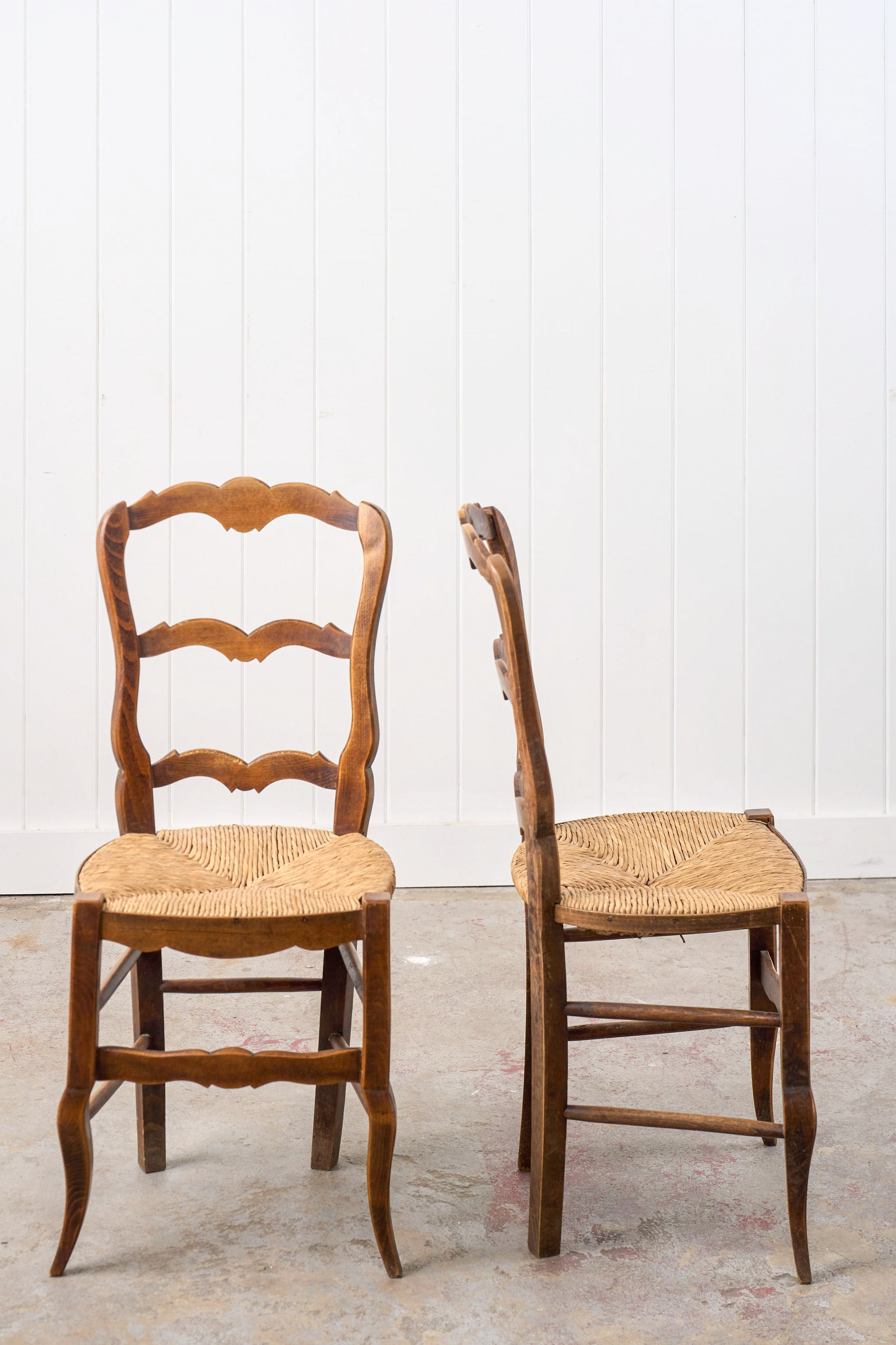 SET of 6 | Antique French Rush Ladder Back Chairs