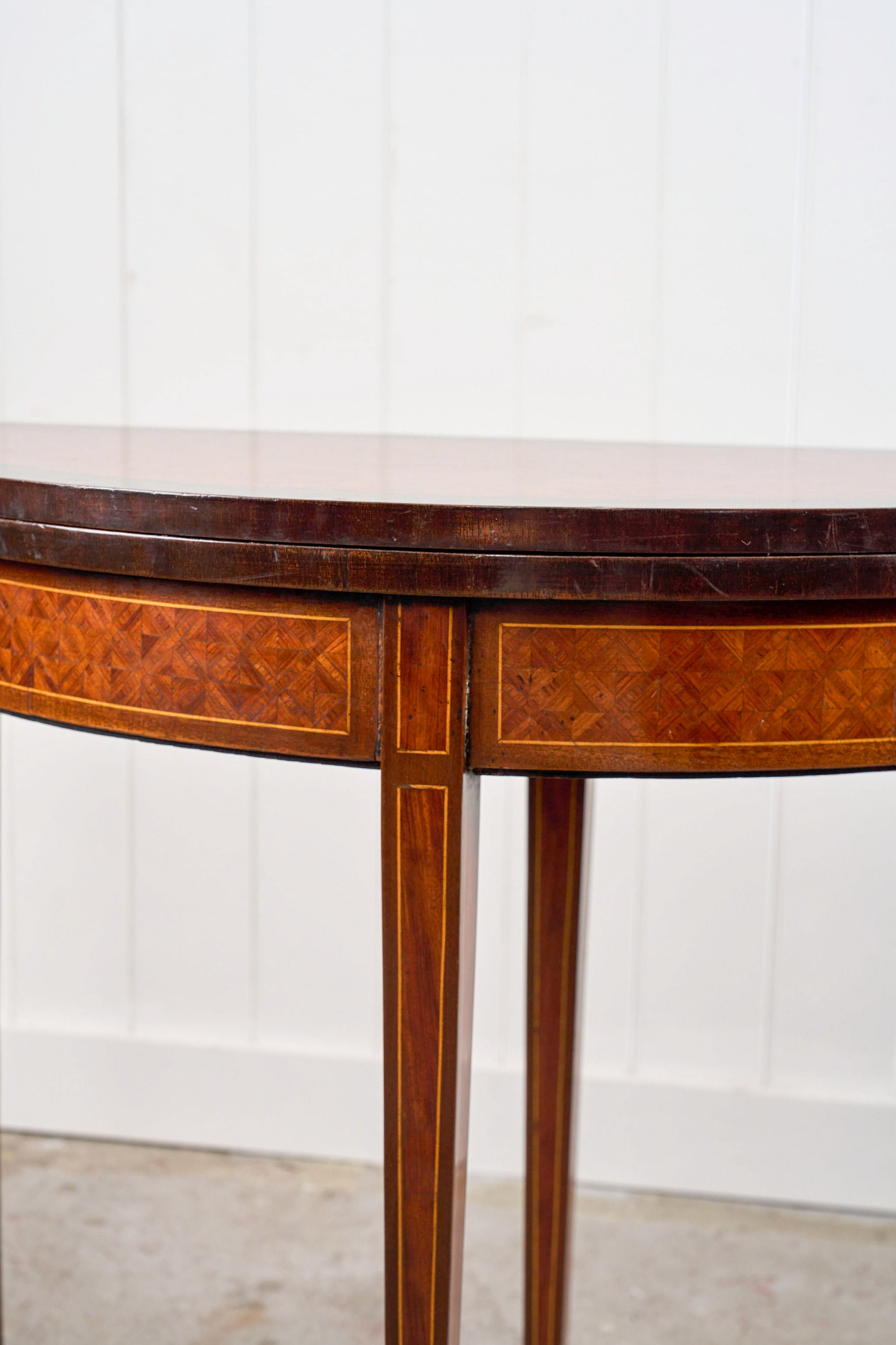 French Parquet Demilune Card Table (c. 1900)
