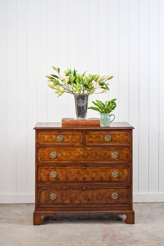 18th Century Large English Oyster Cut Chest of Drawers on Bracket Feet
