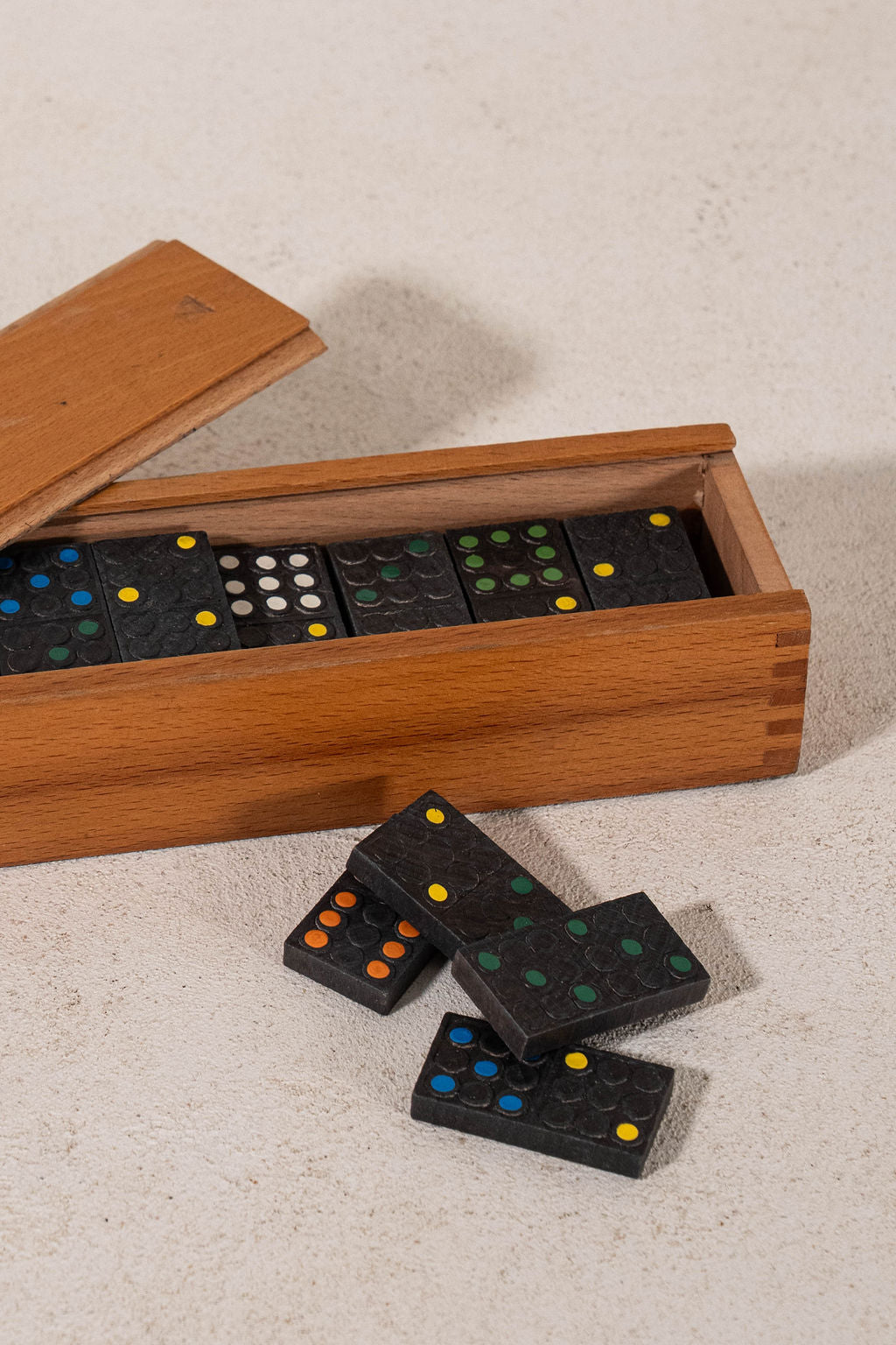 Vintage Dominos Set with Carved Box + Black Pieces