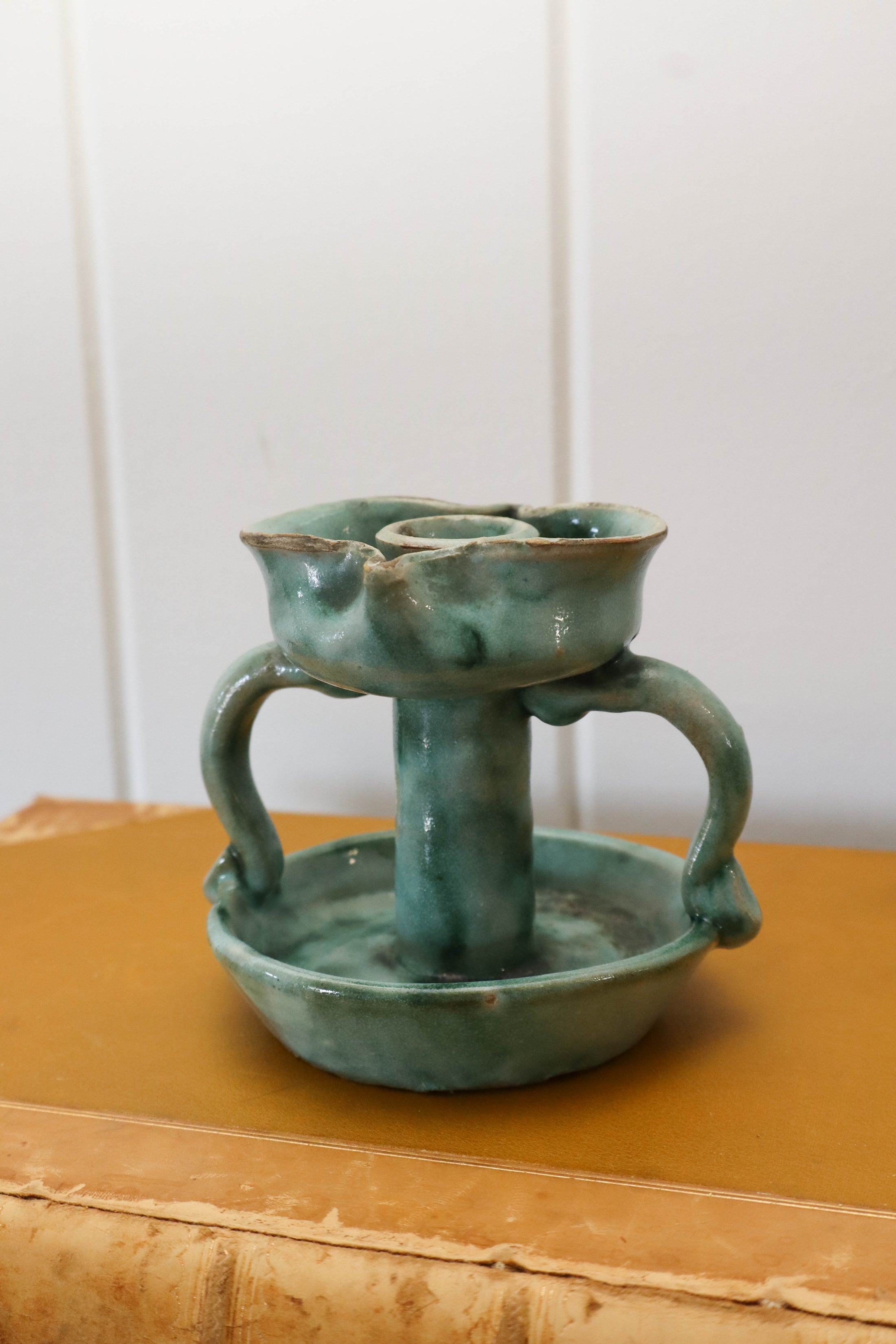 Vintage Handmade Italian Green Handled Candle Holder by Vietri