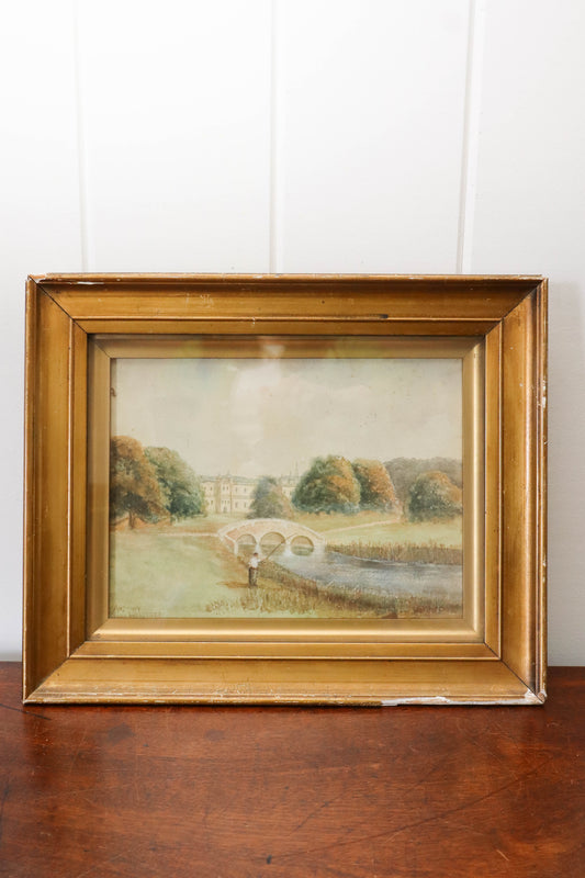 Original English Watercolor Landscape in Giltwood Frame