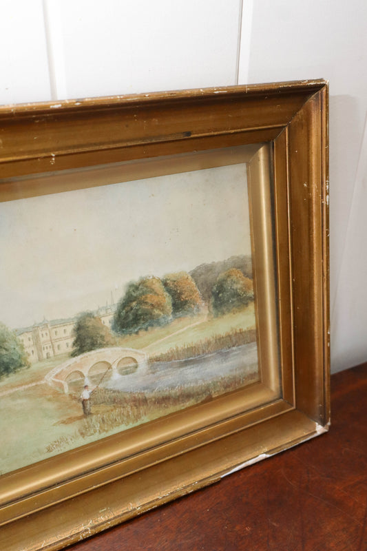 Original English Watercolor Landscape in Giltwood Frame