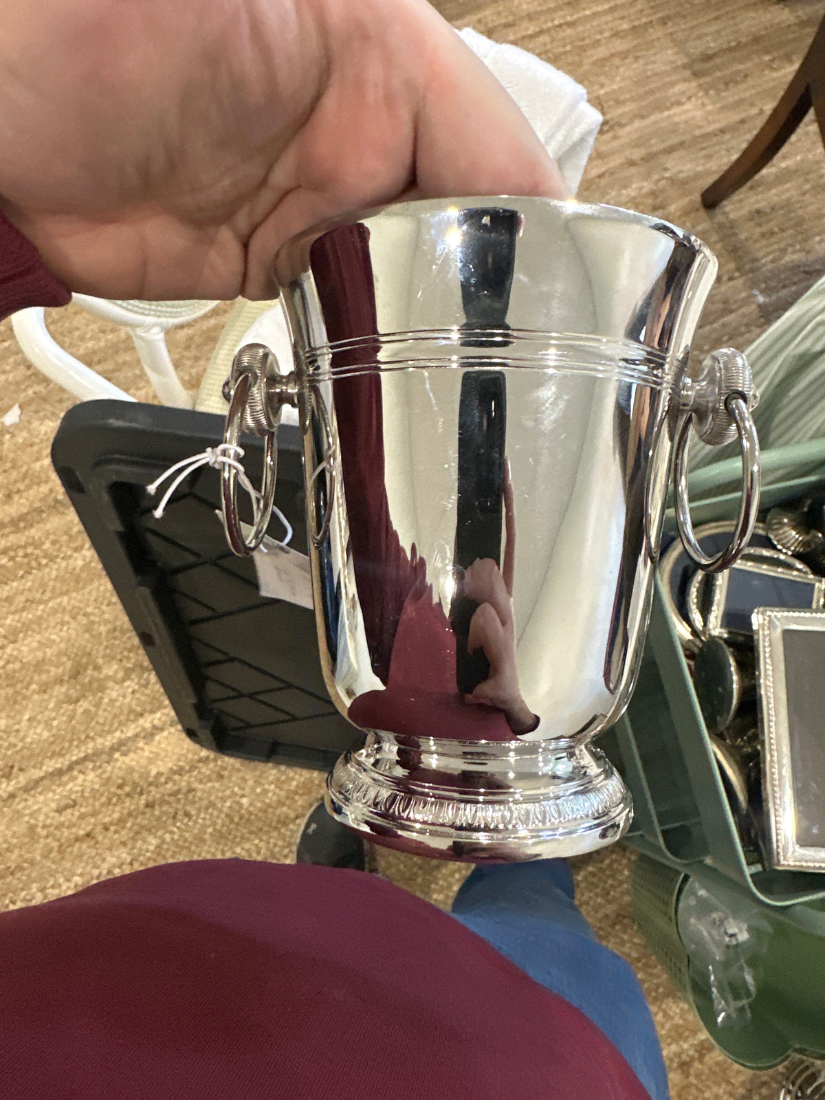 French Stainless Steel Ice Bucket With Handles c.1970