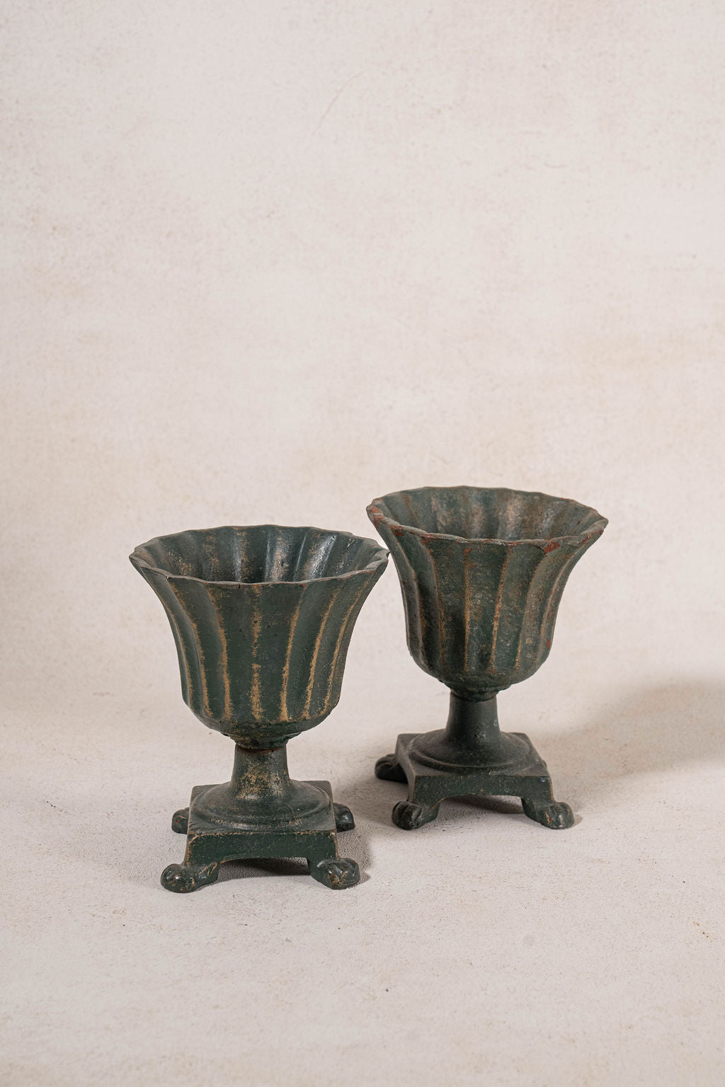PAIR | Antique French Petite Cast Iron Fluted Urns