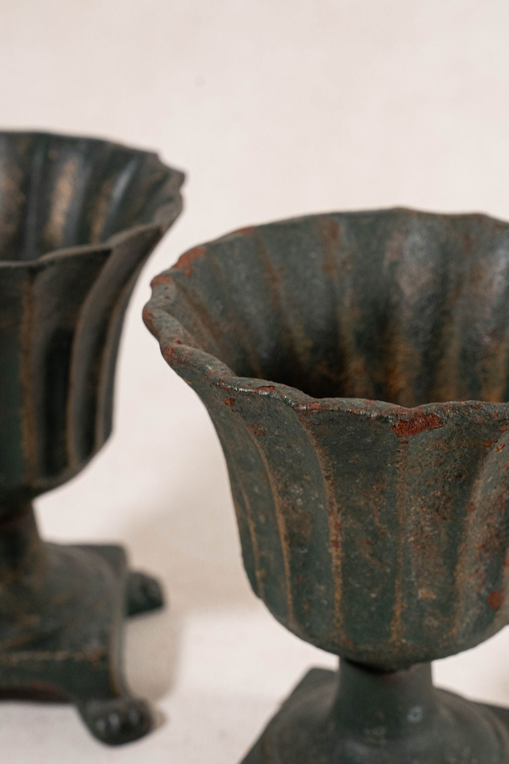 PAIR | Antique French Petite Cast Iron Fluted Urns
