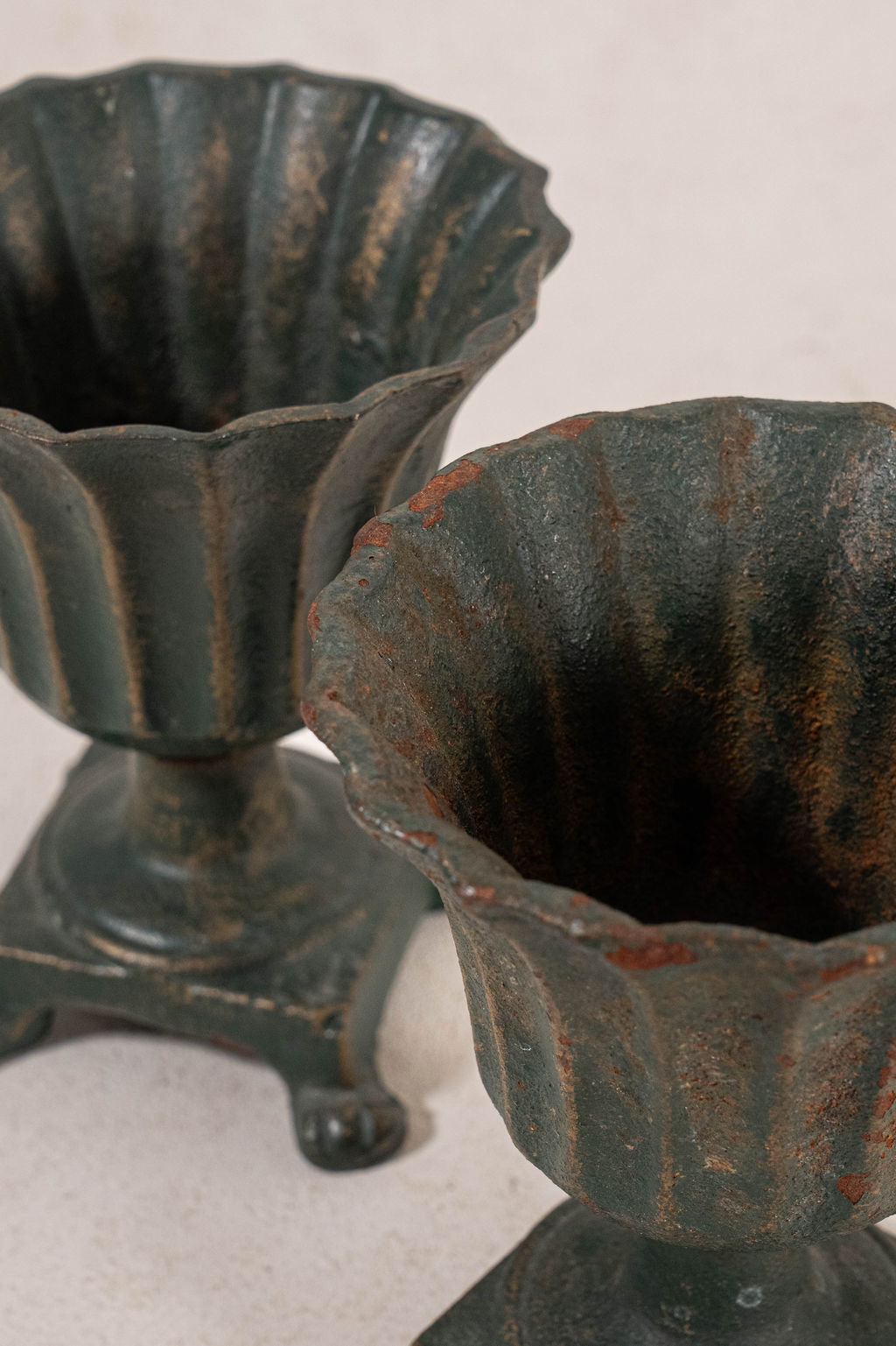 PAIR | Antique French Petite Cast Iron Fluted Urns