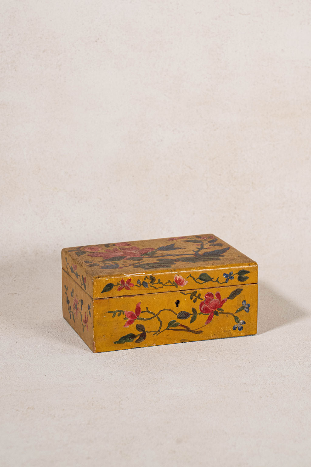Vintage Hand Painted Mustard + Floral Box